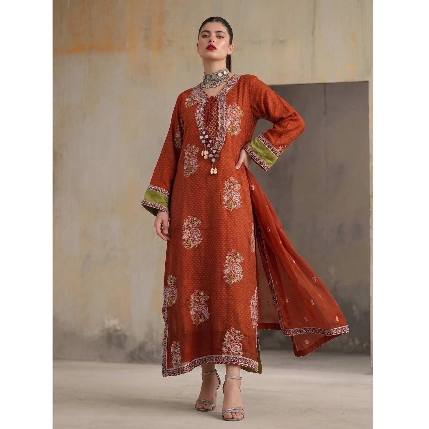 UA-292 Luxury Chiffon Kaftan 3Pc | Umnaa