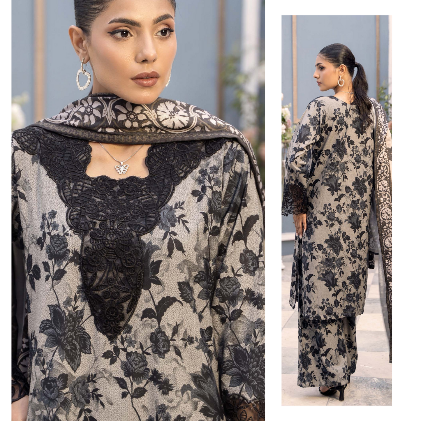 (Multi) Embroidered Printed Dhanak Dress with Dhanak Shawl | Winter Collection | Raniya.h