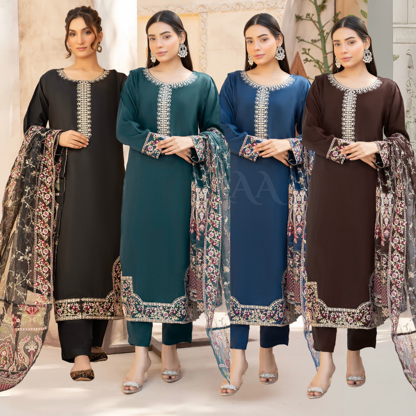 UA-60 Embroidered Viscose Linen 3 Pc Pakistani Dress | UMNAA