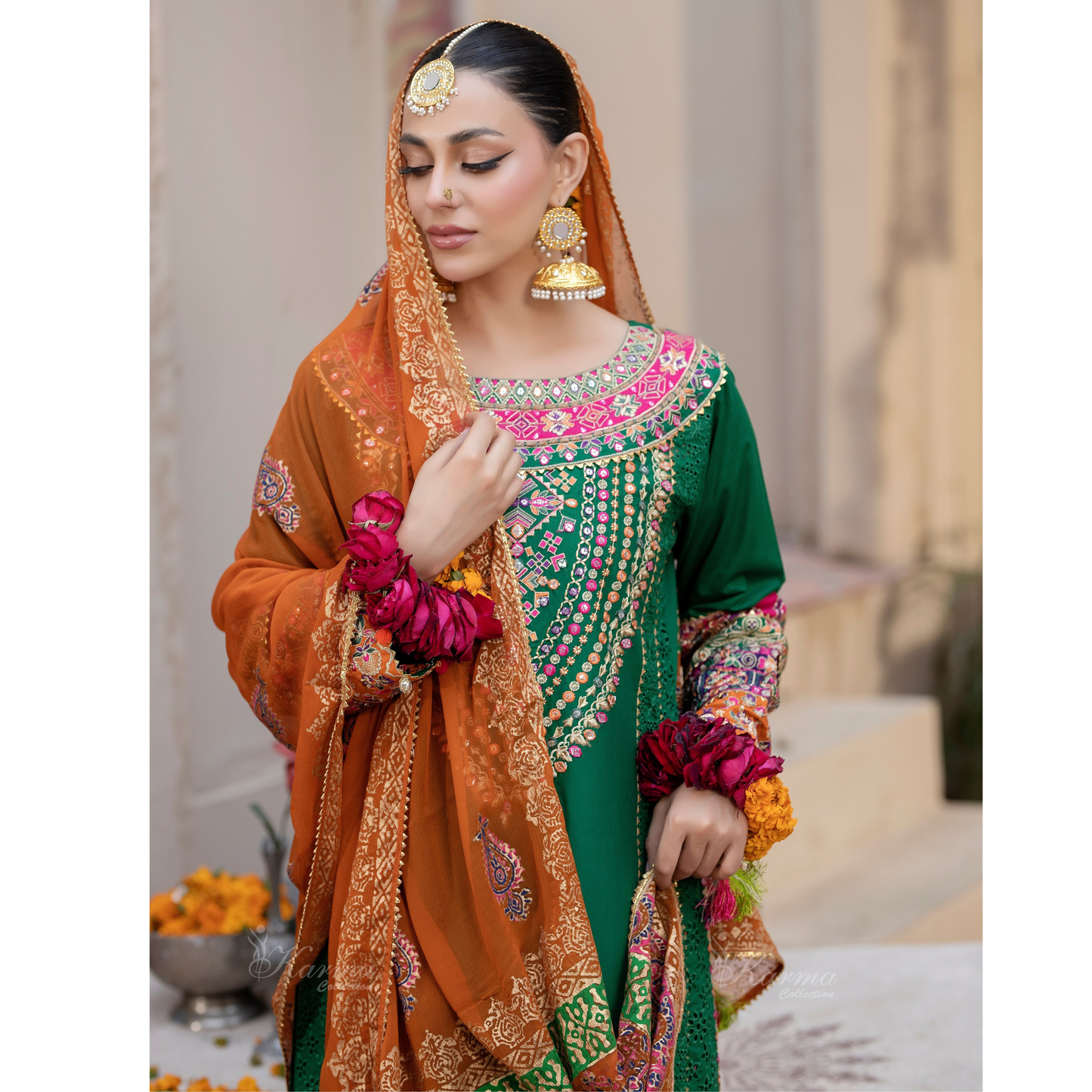 KC-1432 Embroidered Cambric Cotton Dress Ready to Wear 3 Pc - Karma Collection