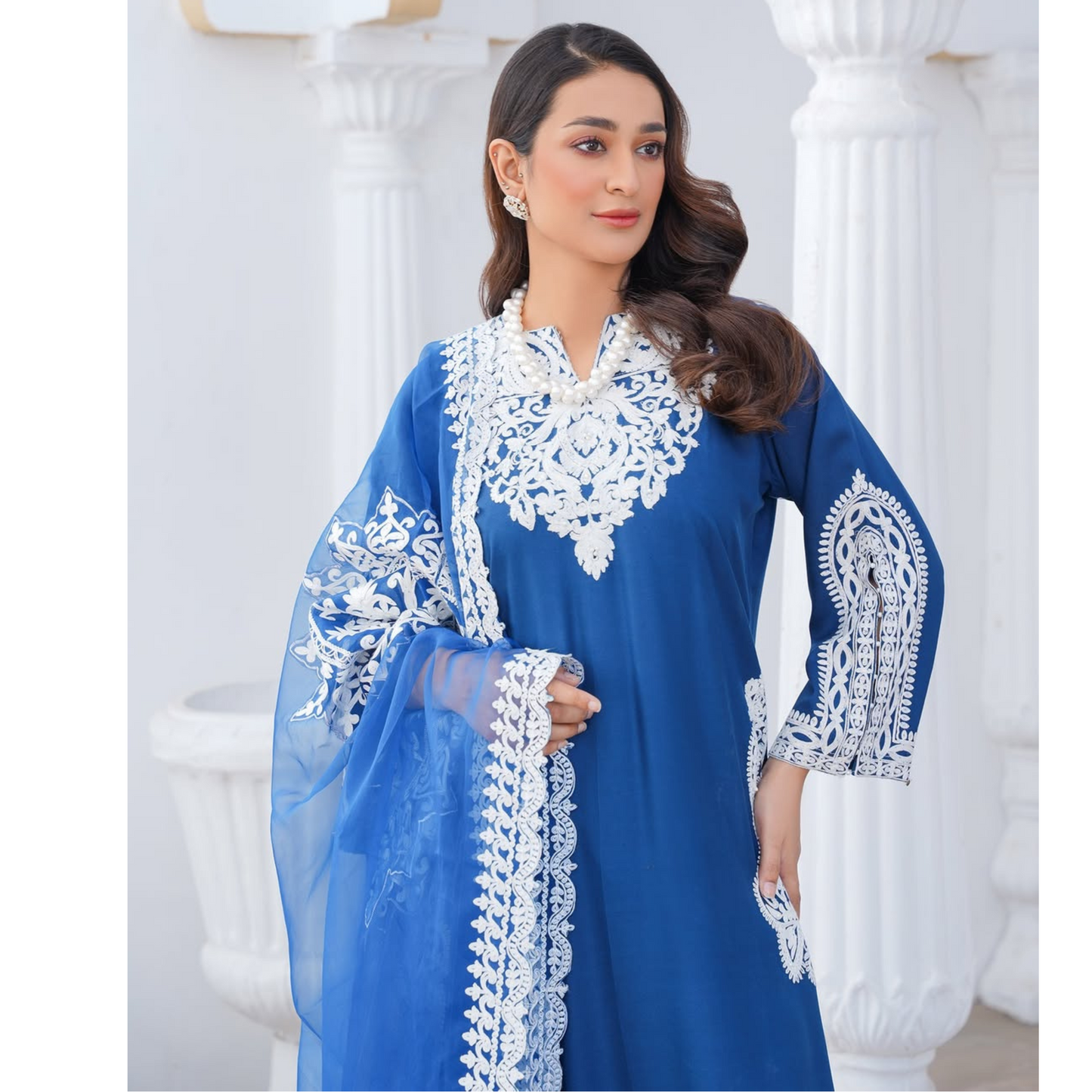 UA-61 Embroidered Viscose Linen 3 Pc Pakistani Dress | UMNAA