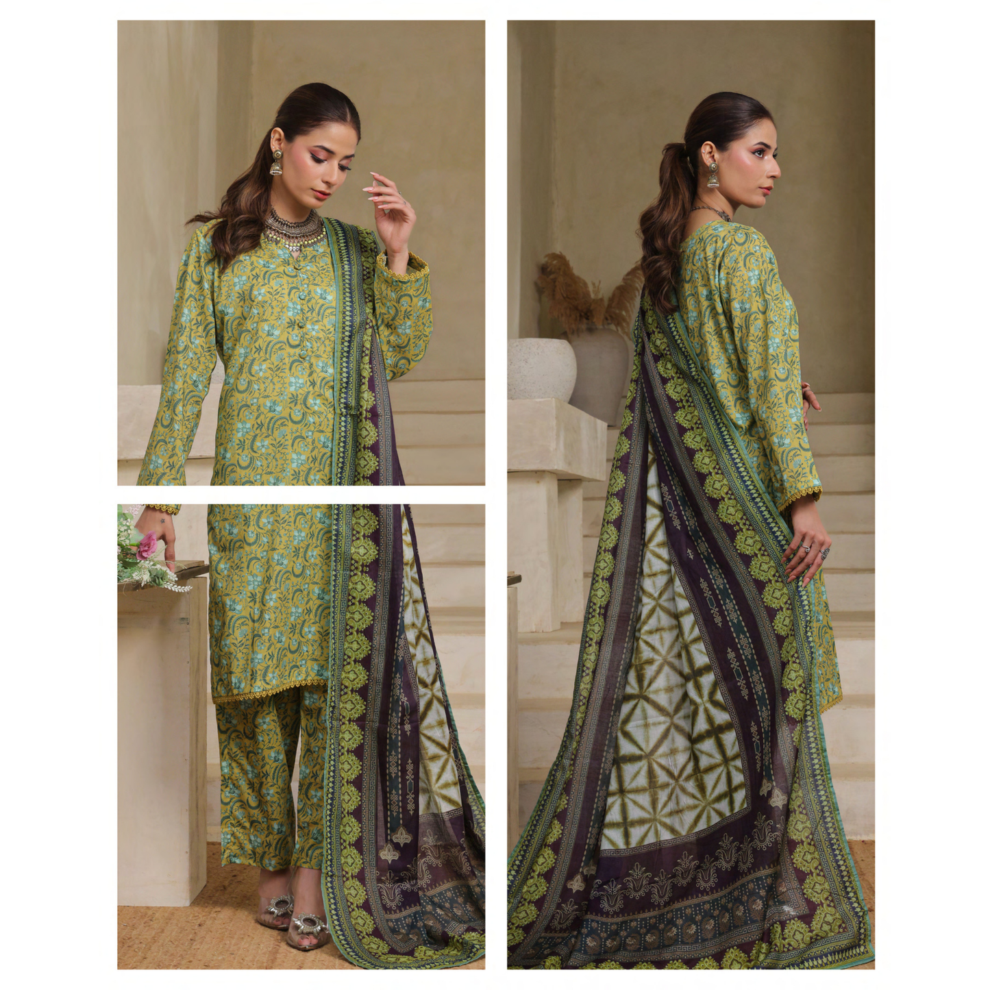 USN-14 Printed Lawn 3 Pc Dress | Ready to Wear | Saphron