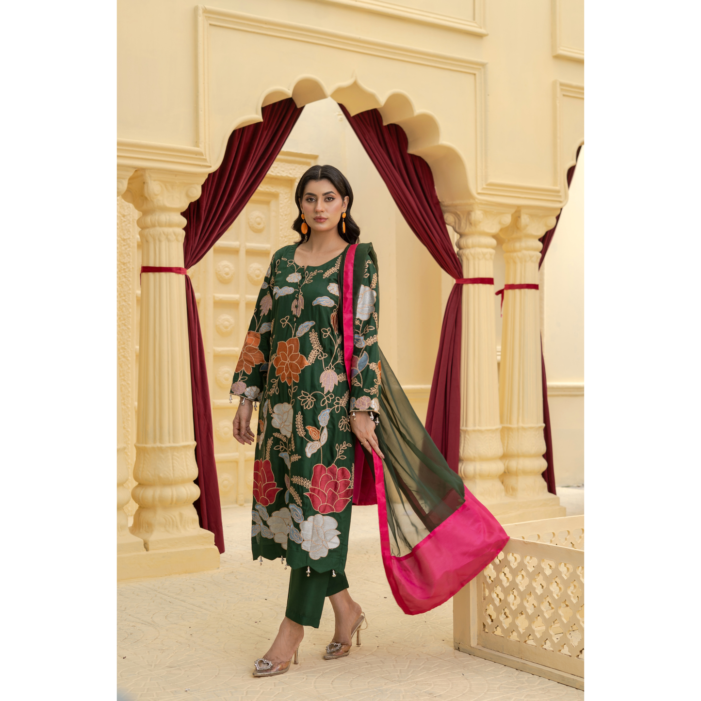 UA-128 3 Pc Embroidered Linen Collection Pakistani Dress Asian Clothes