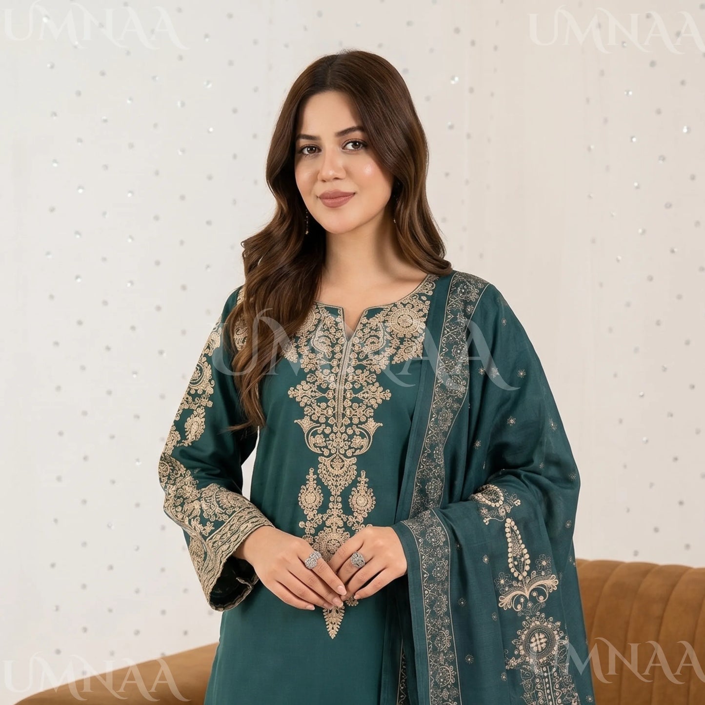 UA-222 Embroidered Cotton Ready to Wear Collection Pakistani Asian Women | 3 Piece Shirt Trouser Duppata by Umnaa