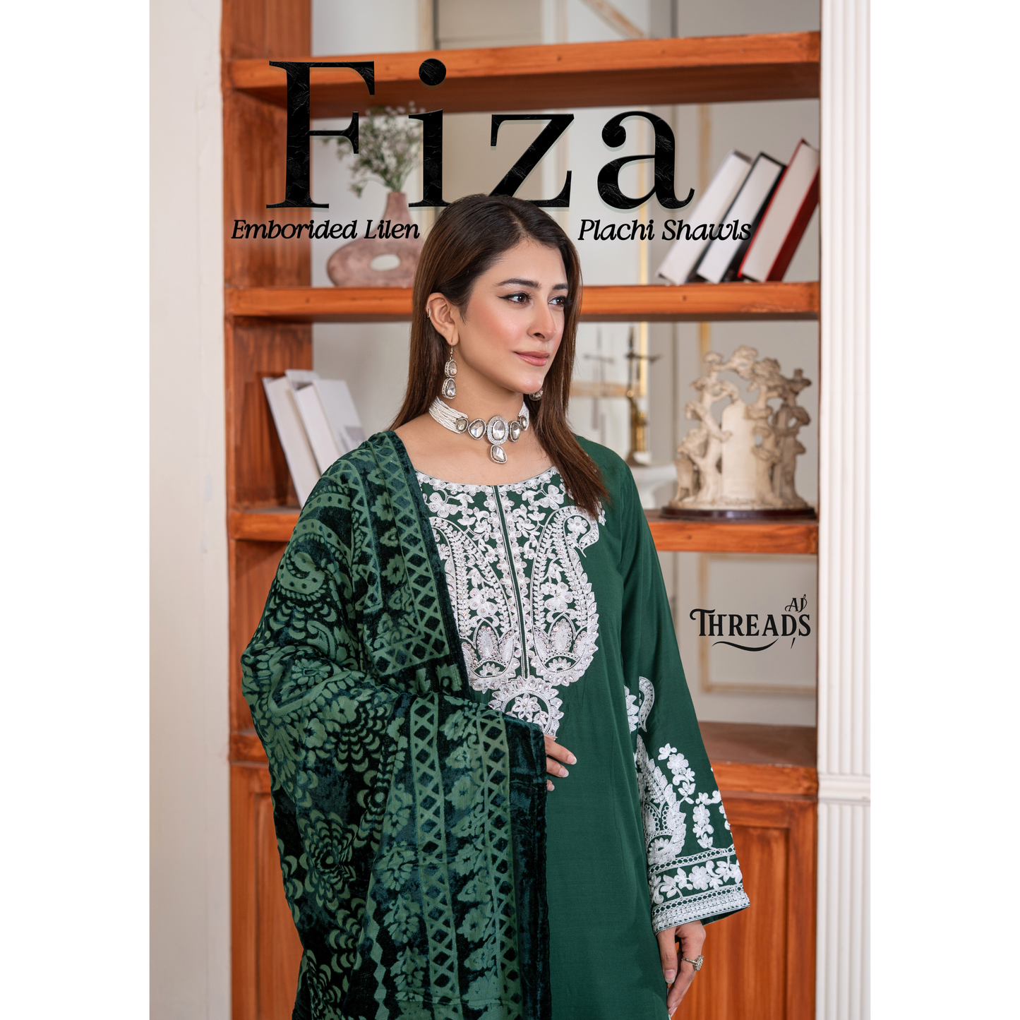 UA-130 Winter Linen dress with Velvet Shawl Collection by Umnaa