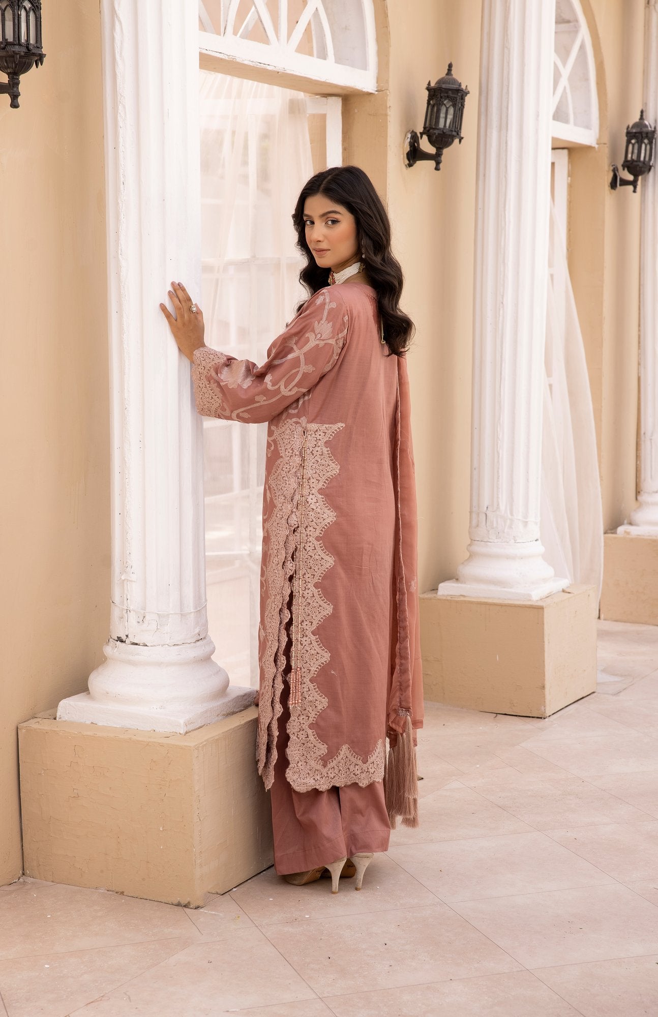 Pinkish Brown |Embroidered Cambric Cotton|3 Pc|Simrans