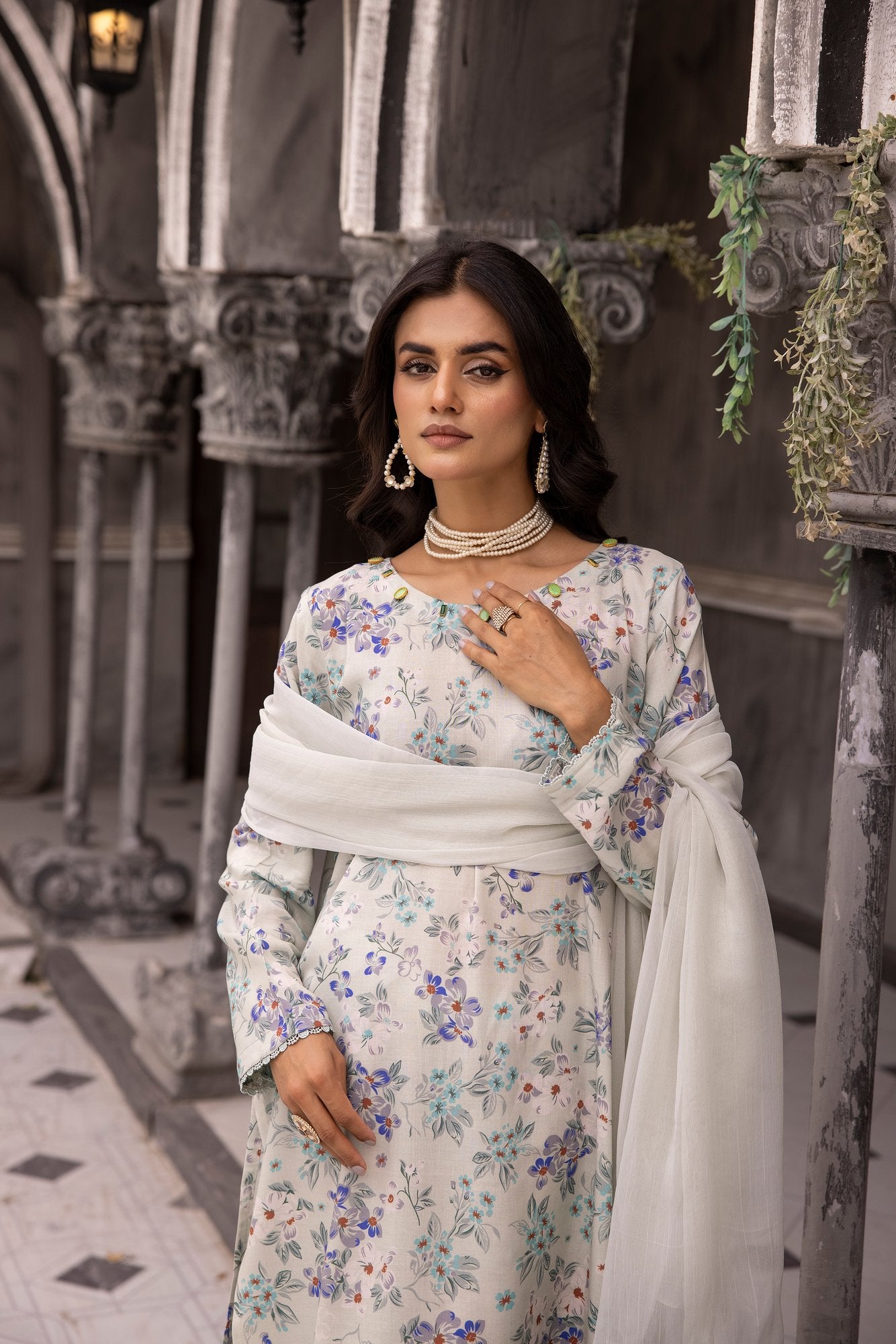 (Off White) 3 Piece Printed Lawn dress by Simran