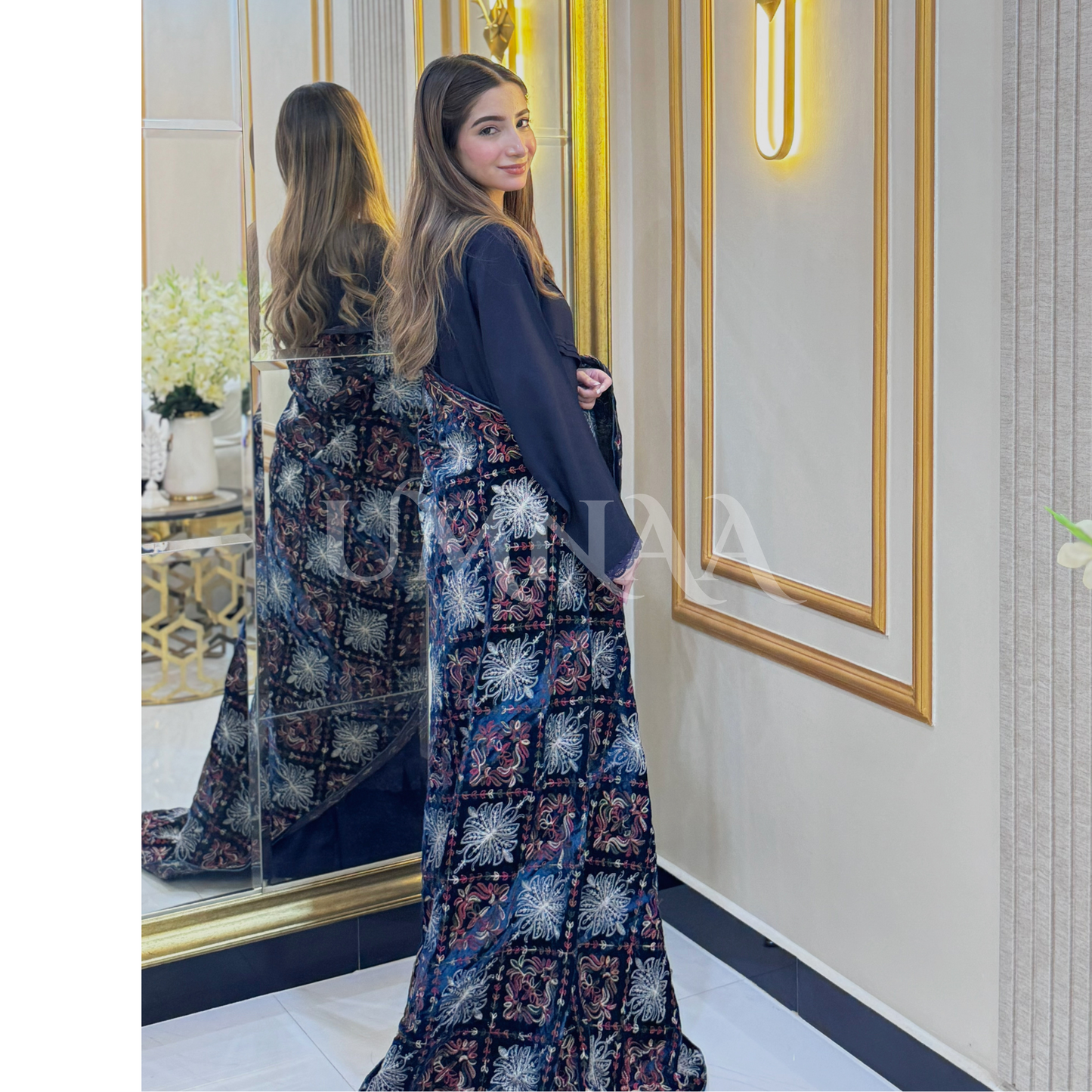 UA-32 Dhanak Dress Embroidered Velvet Shawl 3 Pc | Ready to wear | UMNAA