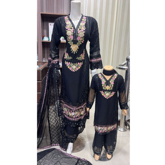 UA-52 3 Pc Luxury mother daughter Embroidered Chiffon Collection- Umnaa