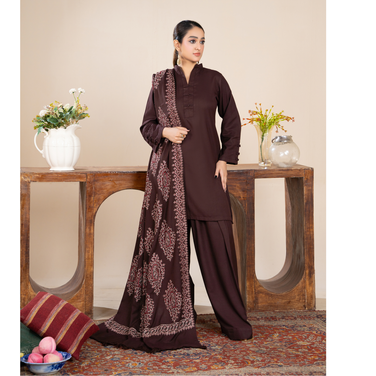 RA-21 3 Pc Dhanak Dress with Embroidered Dhanak Shawl |Ready to Wear | Winter Collection | Raniya.h