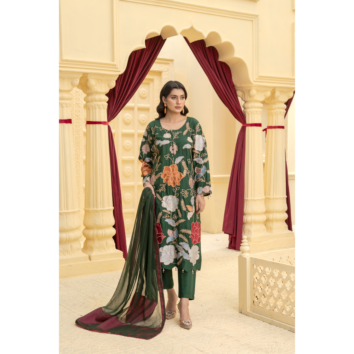 UA-128 3 Pc Embroidered Linen Collection Pakistani Dress Asian Clothes