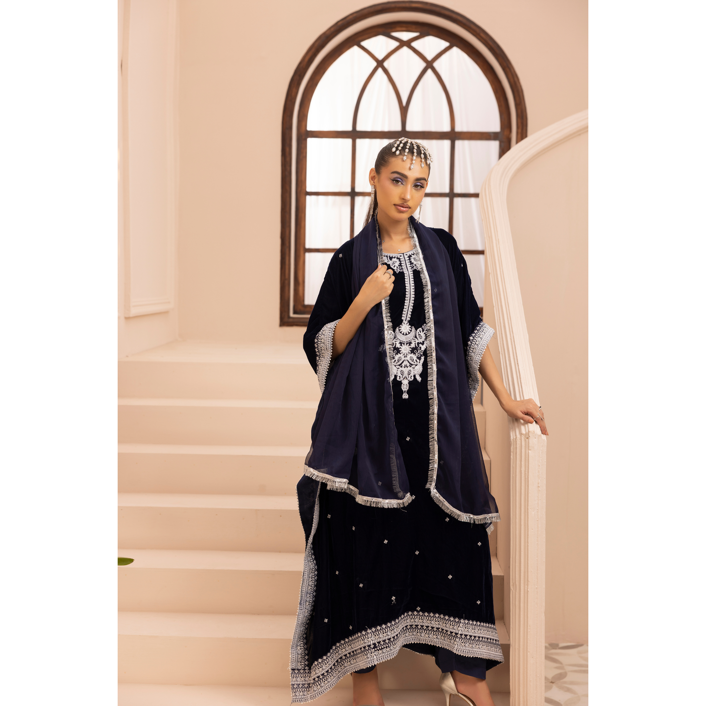 UMS-39 Zayna by Simrans Velvet Kaftan Embroidered 3 Pc Collection Asian Clothes | Modest Wear