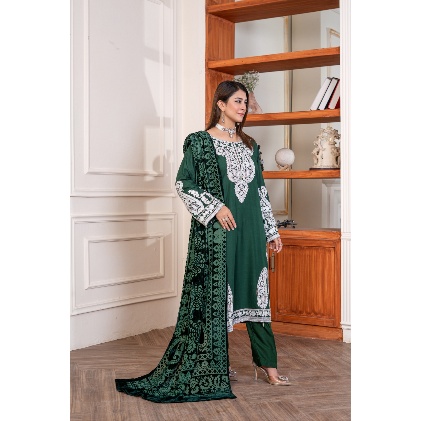 UA-130 Winter Linen dress with Velvet Shawl Collection by Umnaa