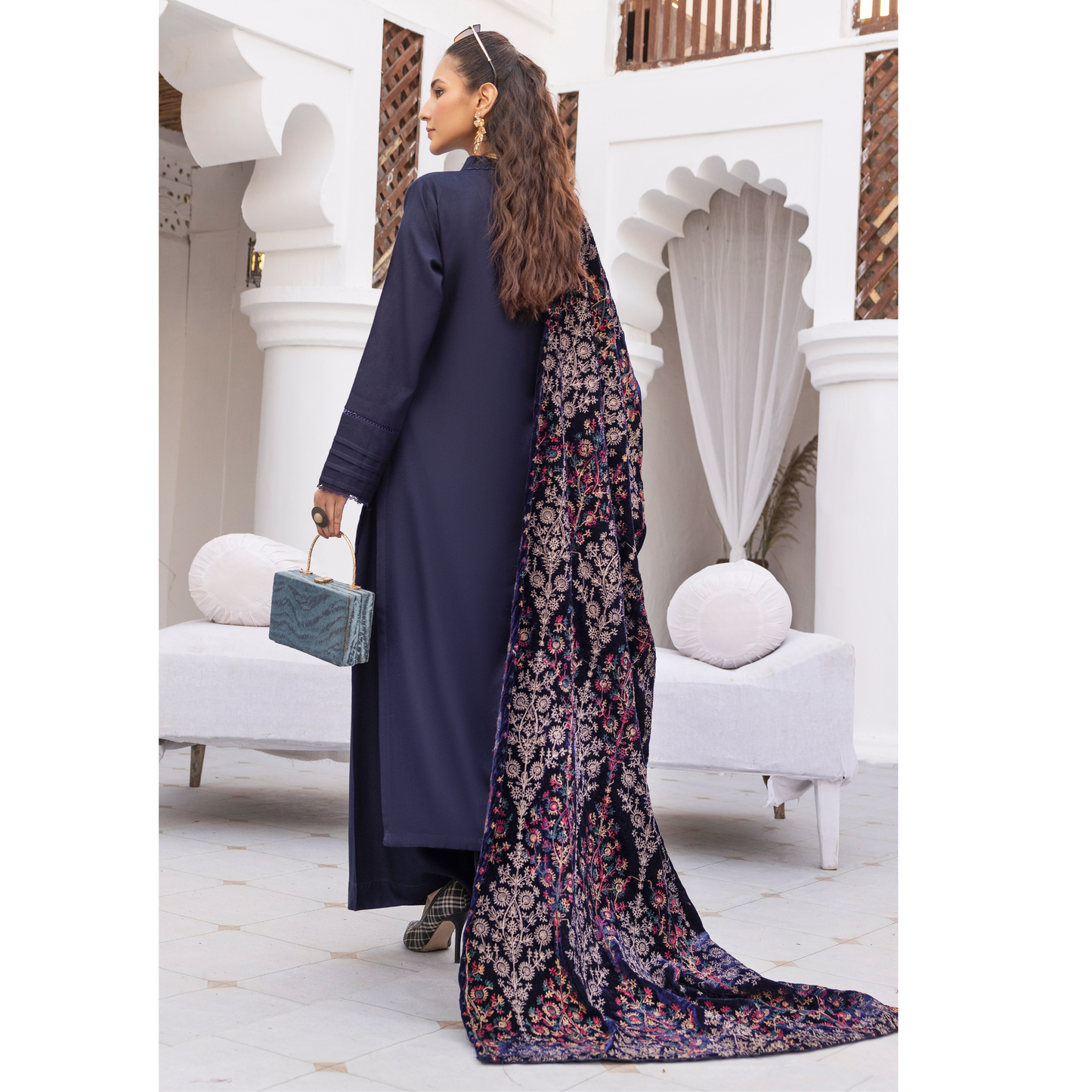 Dhanak Dress Heavily Embroidered Velvet Shawl 3 Pc Ready-to-wear by SIMRANS