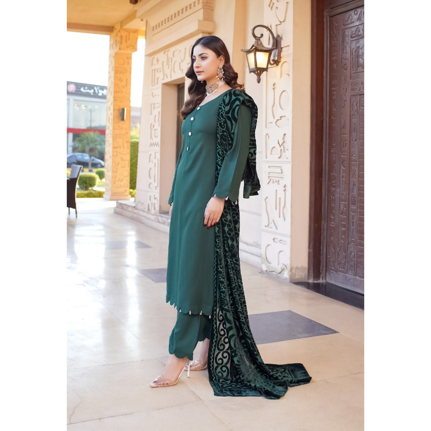3 Pc Dhanak Dress with Palachi Shawl | Ready-to-wear | Winter Collection |RD