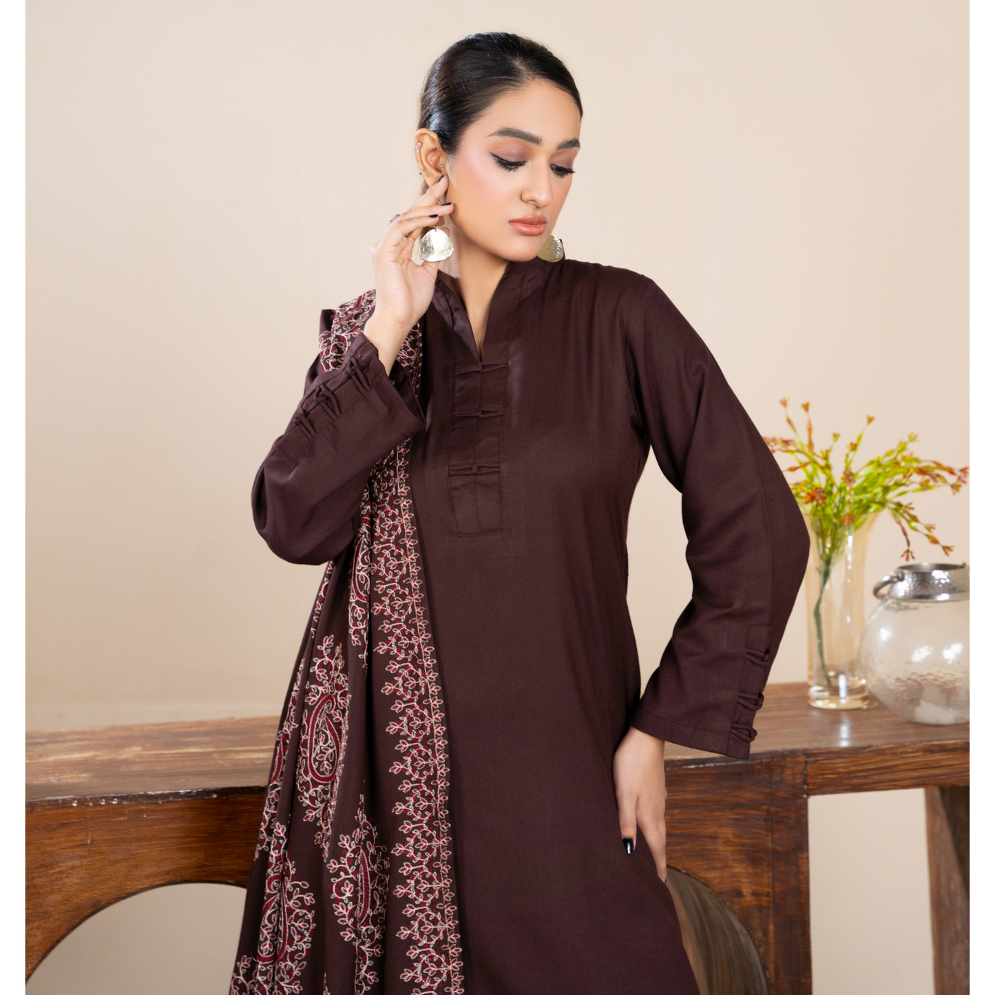 RA-21 3 Pc Dhanak Dress with Embroidered Dhanak Shawl |Ready to Wear | Winter Collection | Raniya.h