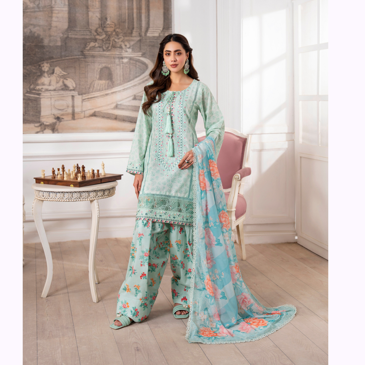 3 Pc Luxury Embroidered trendy Farshi Shalwar Collection | Eid Wear | karma collection