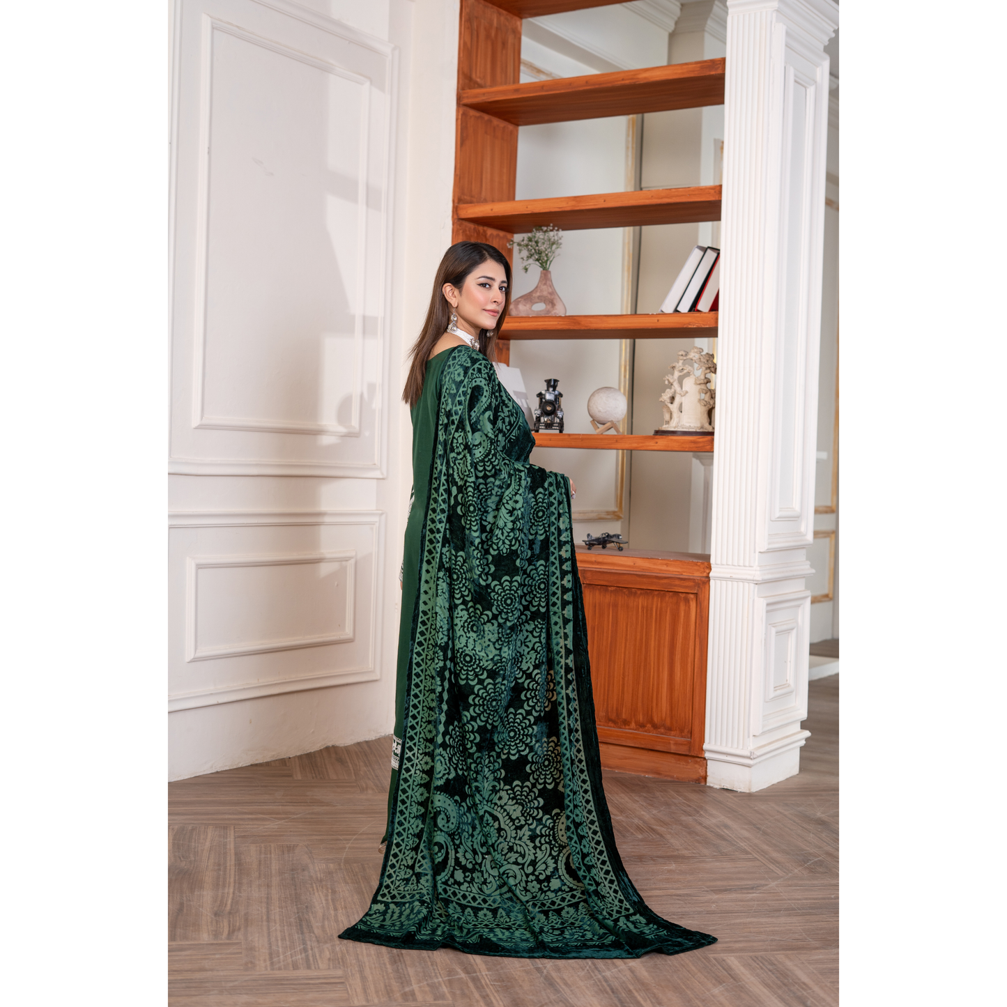 UA-130 Winter Linen dress with Velvet Shawl Collection by Umnaa
