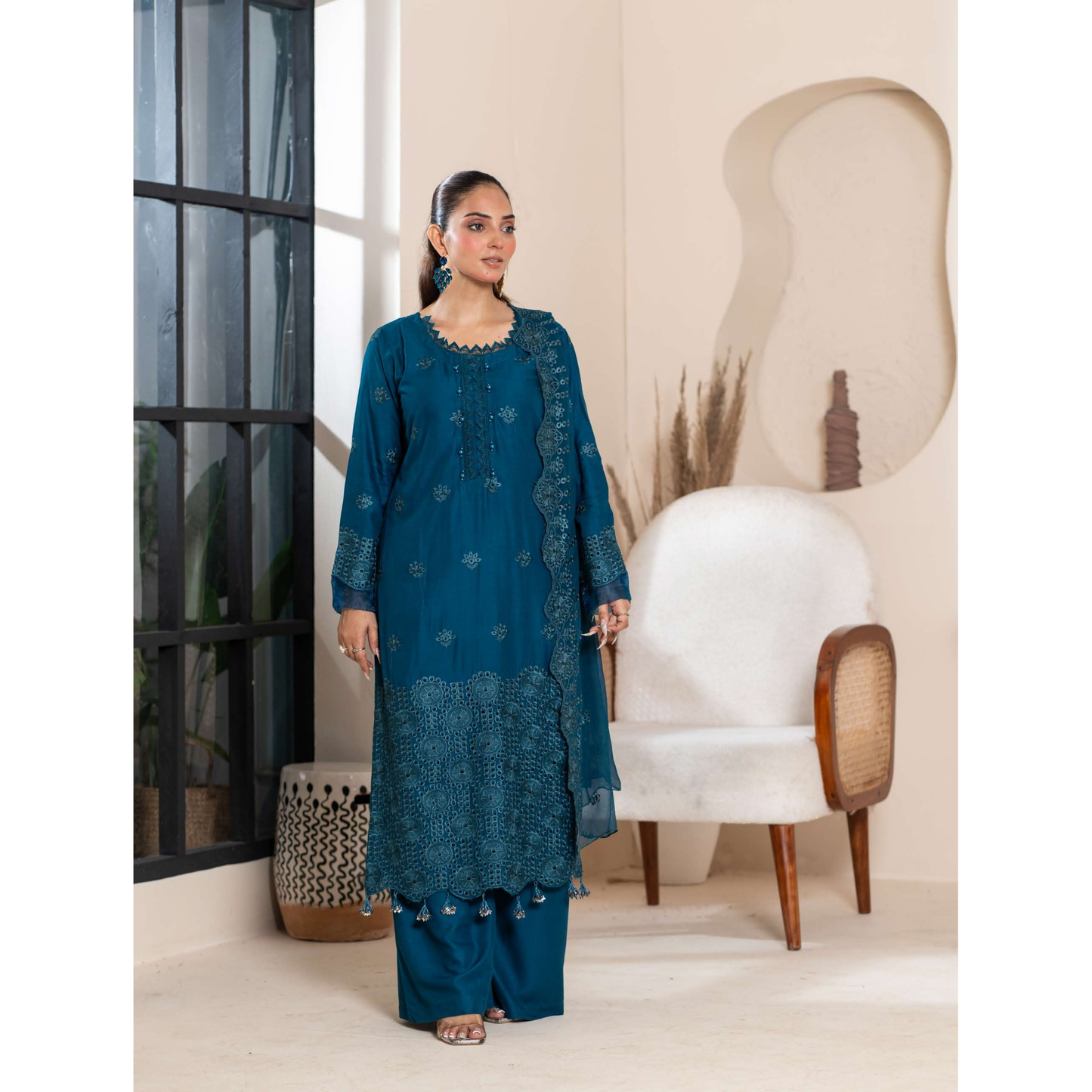 UMRZ-51 "IMAGEKARI" Linen Chikankari 3 Pc Collection by Rangz
