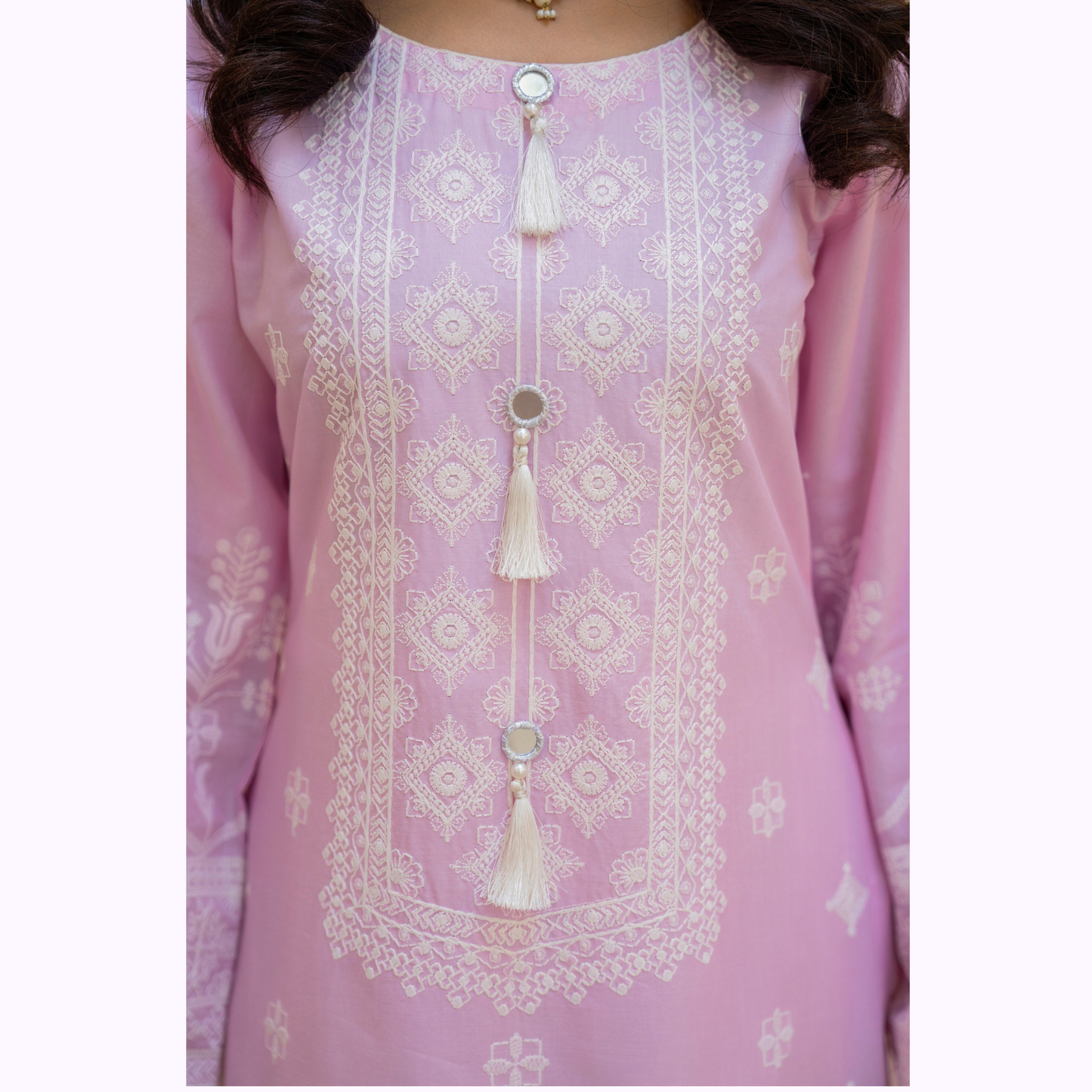KC-1442 Embroidered Chikankari Cambric Cotton Dress Ready to Wear 3 Pc - Karma Collection