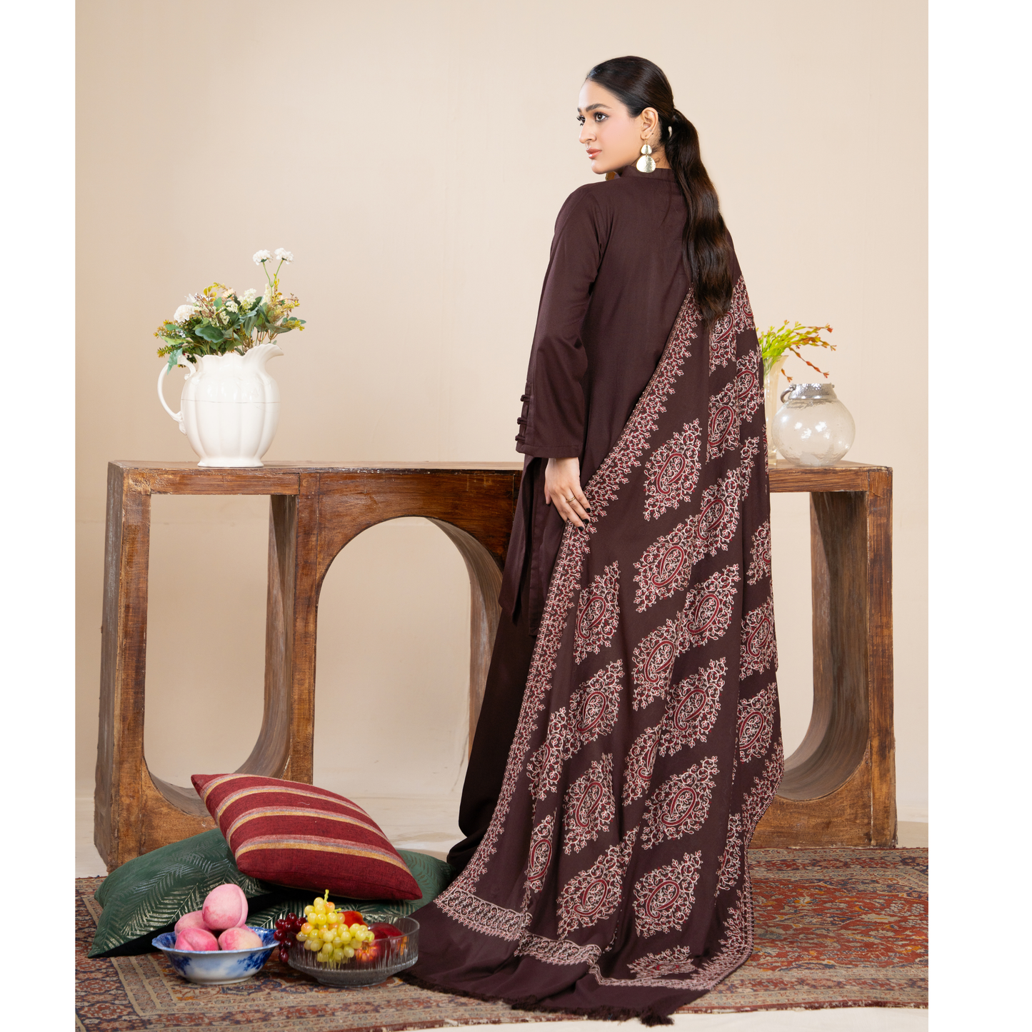 RA-21 3 Pc Dhanak Dress with Embroidered Dhanak Shawl |Ready to Wear | Winter Collection | Raniya.h