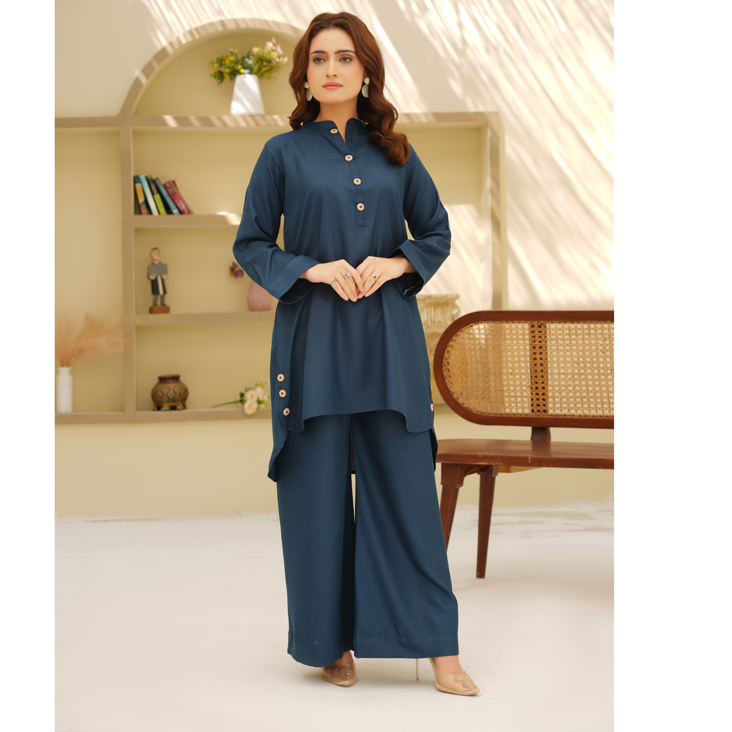 UA-129 Stylish Modest Dhanak Solid Co Ord Set by Umnaa