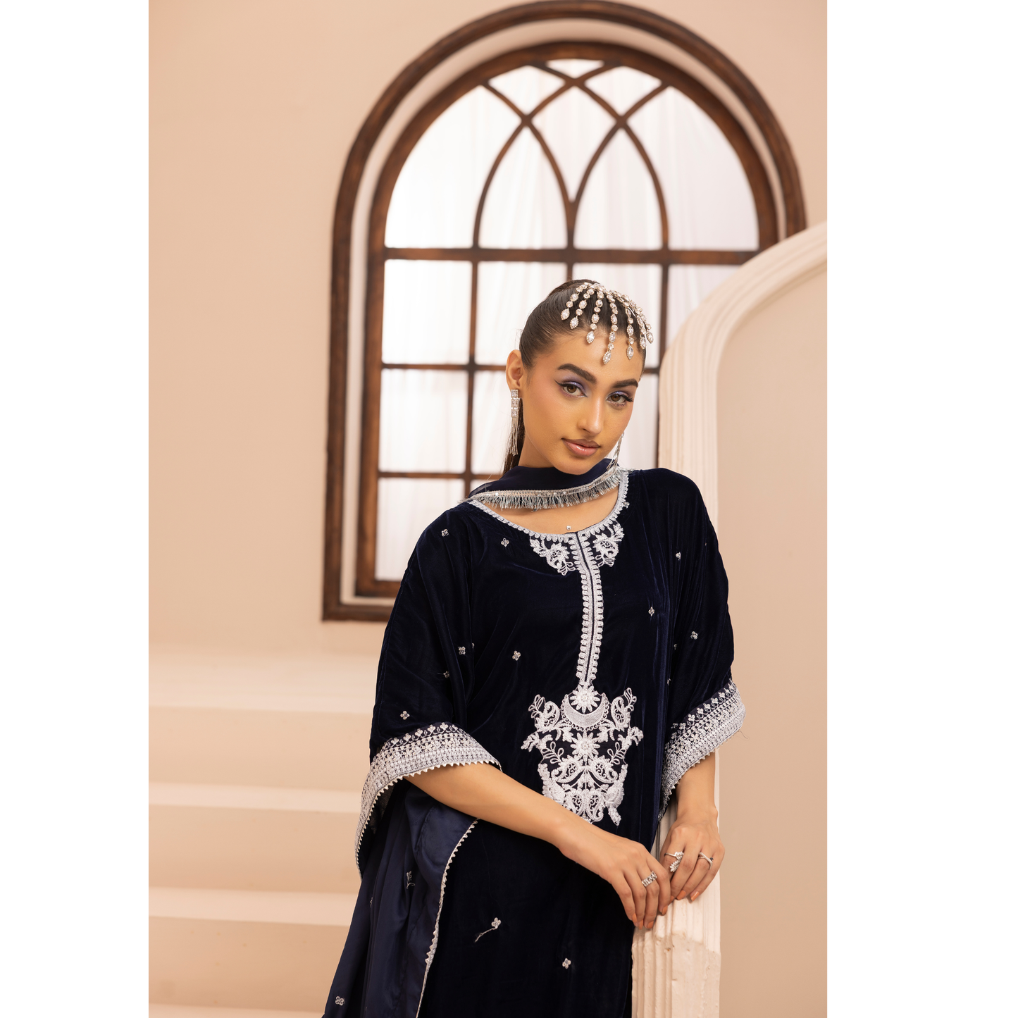 UMS-39 Zayna by Simrans Velvet Kaftan Embroidered 3 Pc Collection Asian Clothes | Modest Wear
