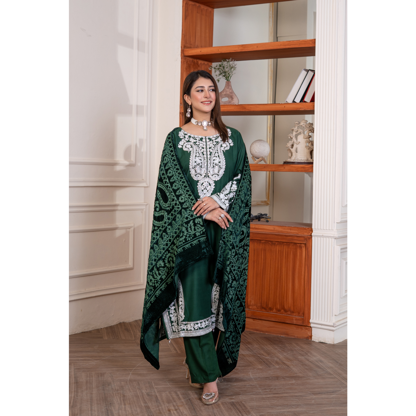 UA-130 Winter Linen dress with Velvet Shawl Collection by Umnaa