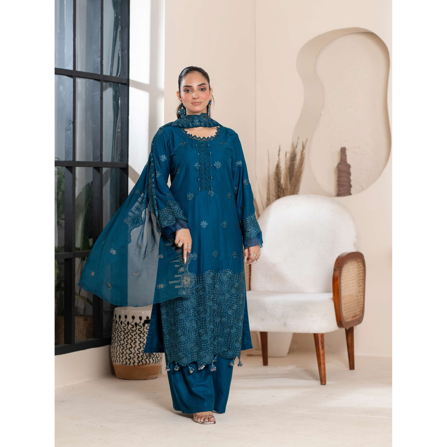 UMRZ-51 "IMAGEKARI" Linen Chikankari 3 Pc Collection by Rangz