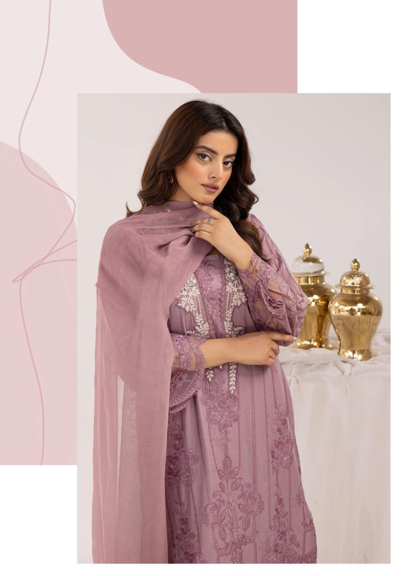 Mauve Embroidered Chikenkari Lawn 3 Pc Dress |SIMRANS