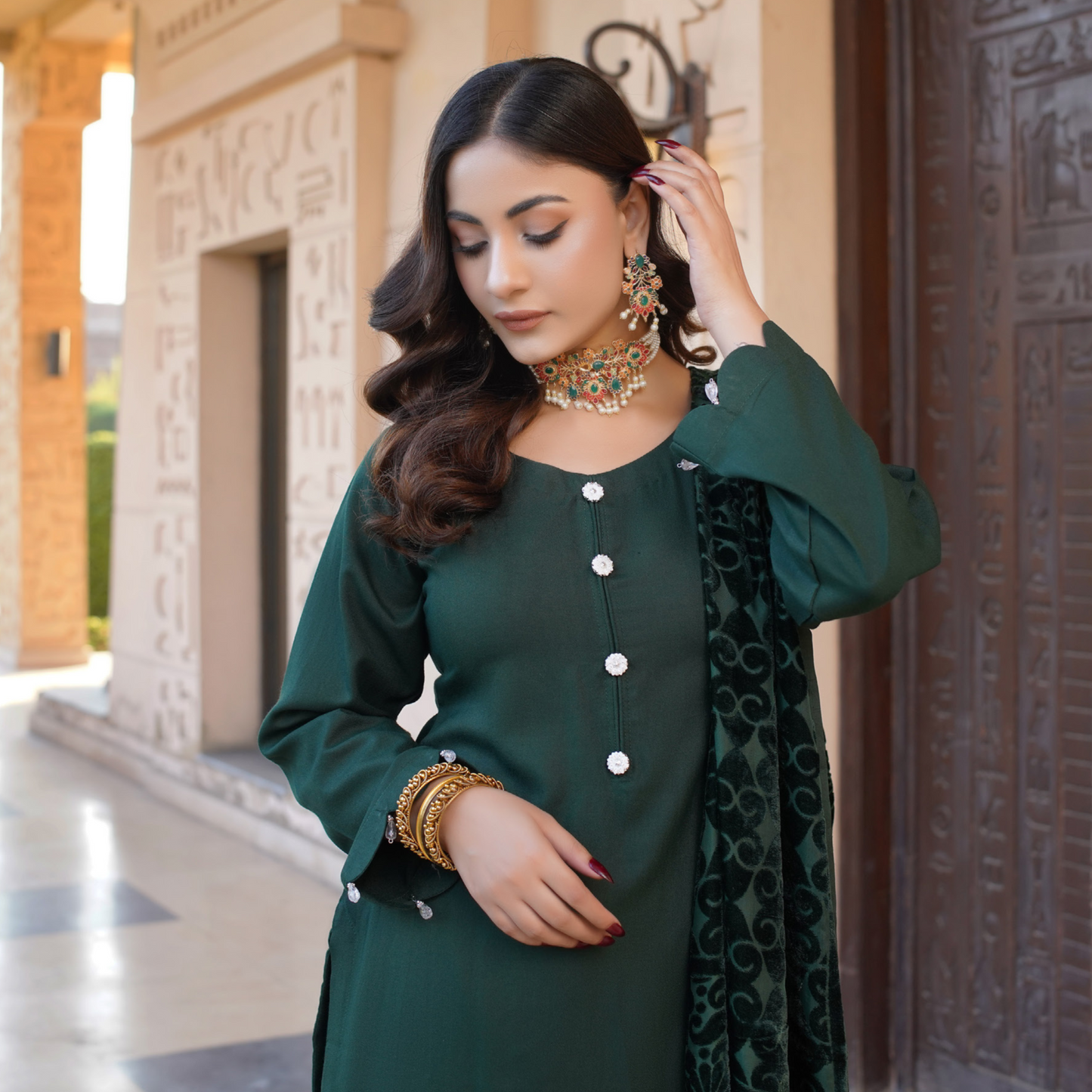 3 Pc Dhanak Dress with Palachi Shawl | Ready-to-wear | Winter Collection |RD