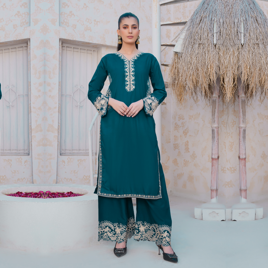 U-71 Embroidered Linen with Pockets 2 Pc Co Ord Set Dress | Ready to wear| UMNAA