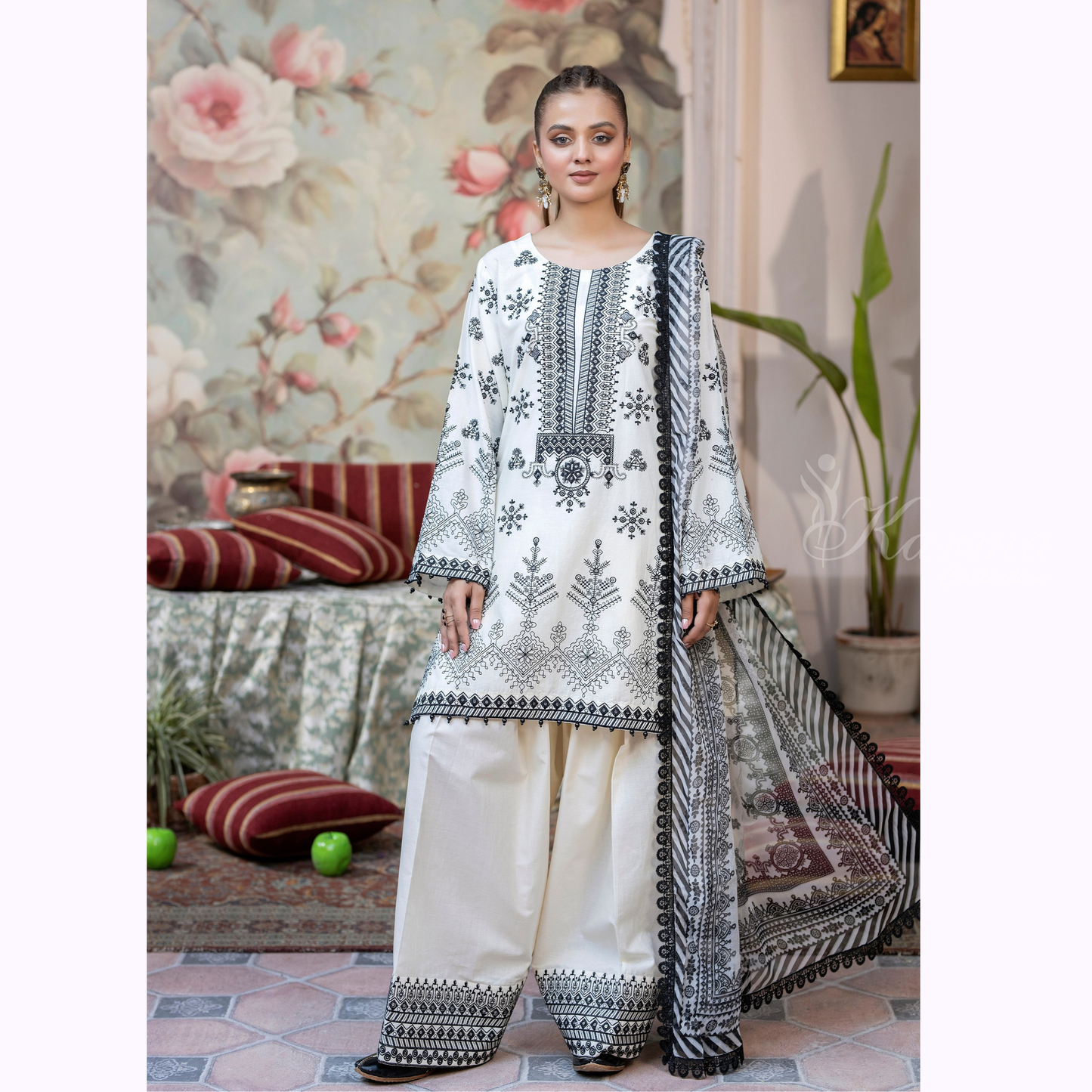 KC-1453 Trendy farshi Shalwar Embroidered Cotton Collection Ready to Wear 3 Pc - Karma Collection