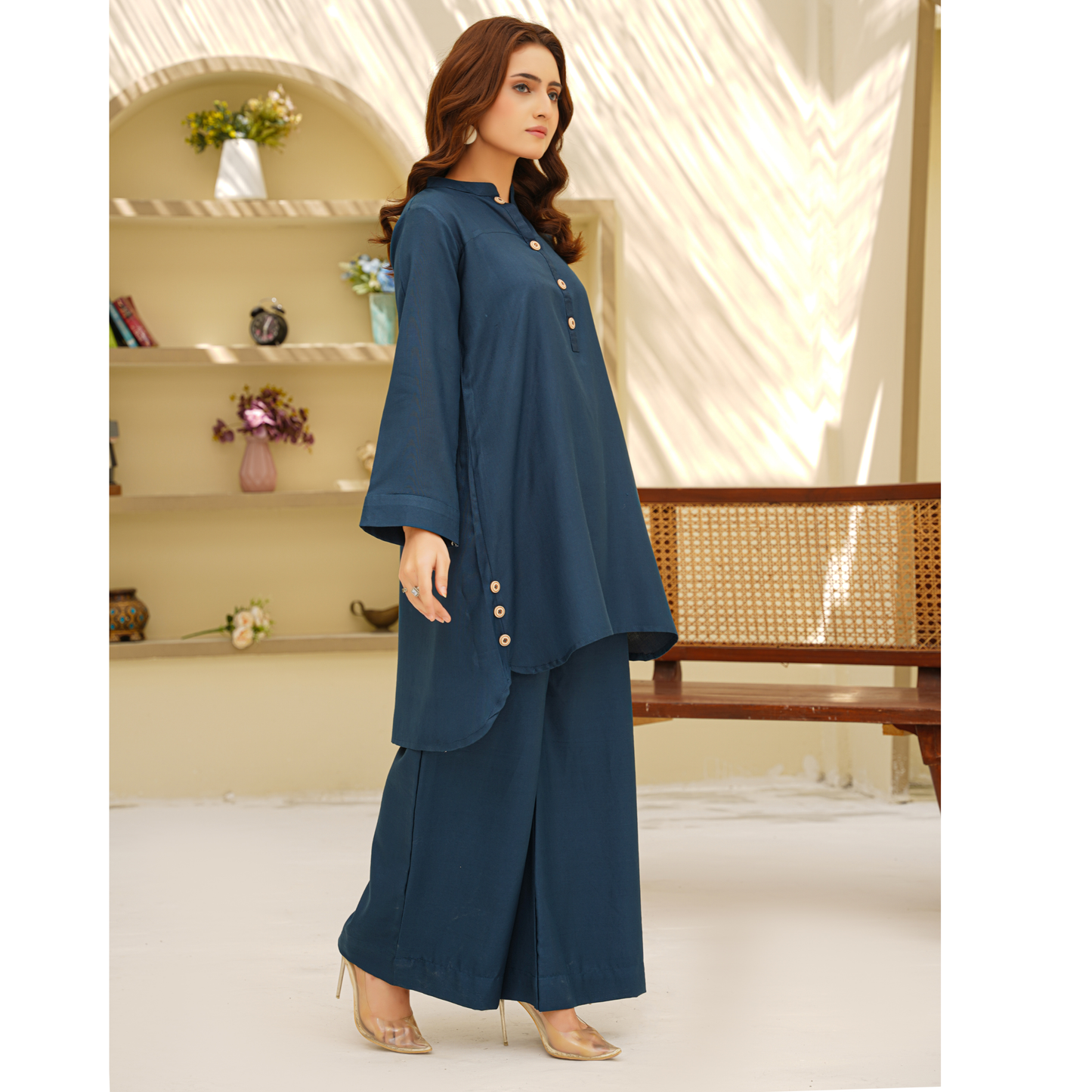 UA-129 Stylish Modest Dhanak Solid Co Ord Set by Umnaa