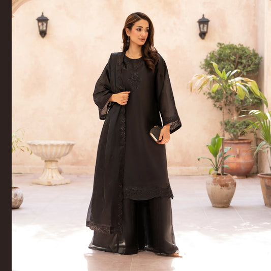RA-36 Embroidered Sheesha Silk 3 Piece Suit | Premium Embroidered Silk Dress with Dupatta | Women's Party & Festive Wear