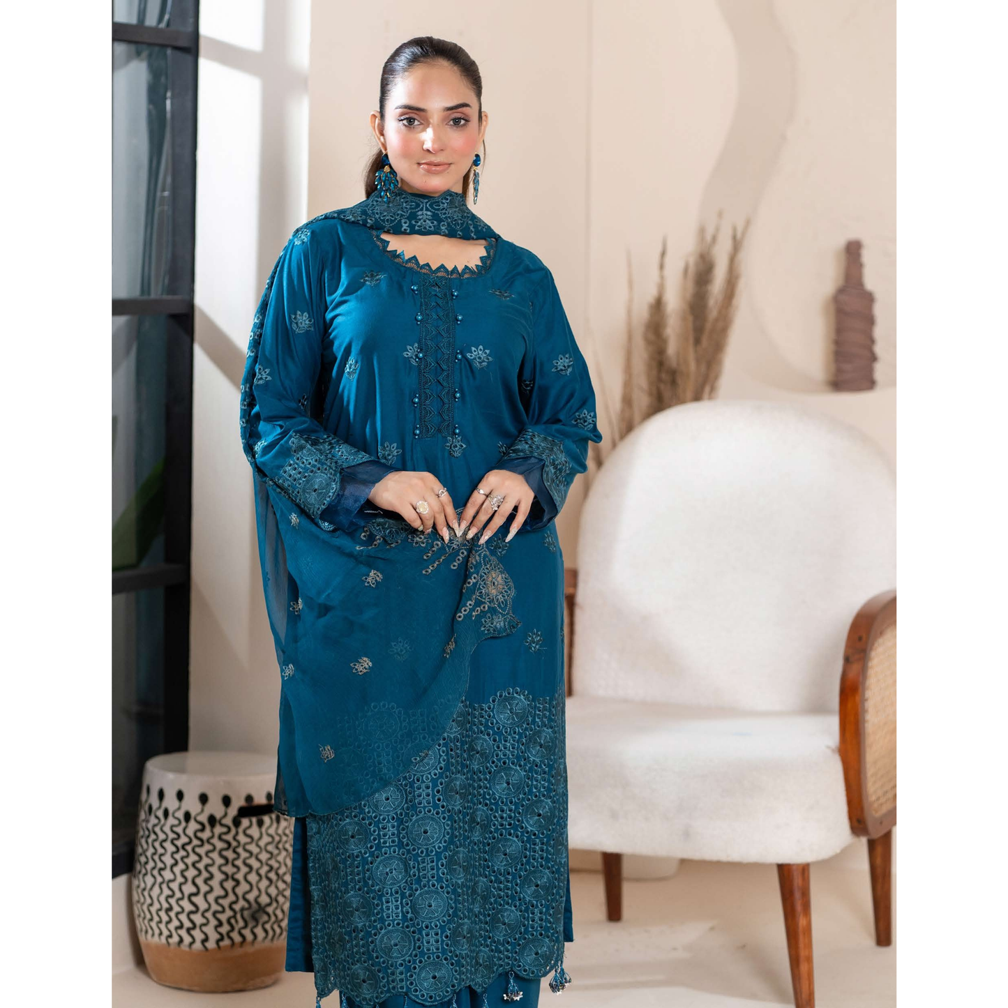 UMRZ-51 "IMAGEKARI" Linen Chikankari 3 Pc Collection by Rangz