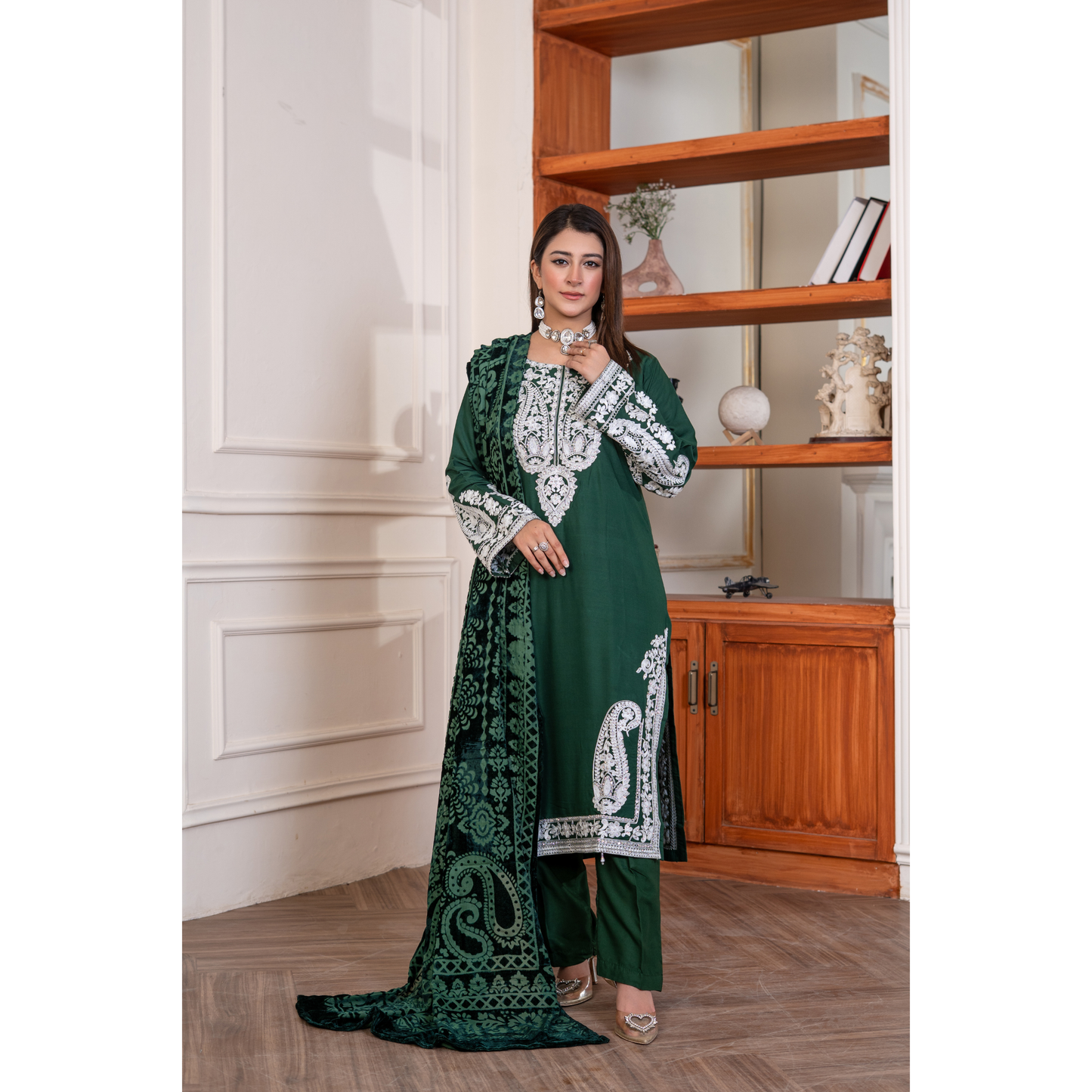 UA-130 Winter Linen dress with Velvet Shawl Collection by Umnaa
