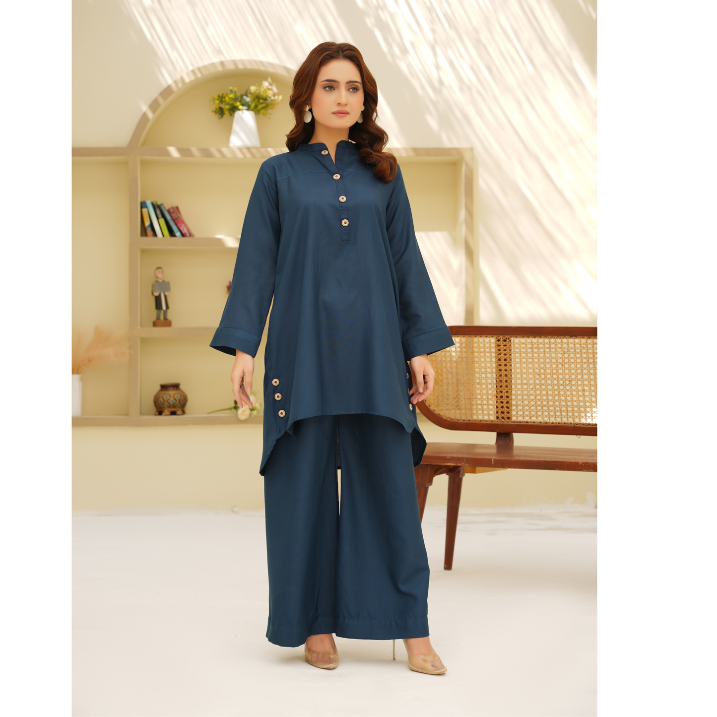 UA-129 Stylish Modest Dhanak Solid Co Ord Set by Umnaa