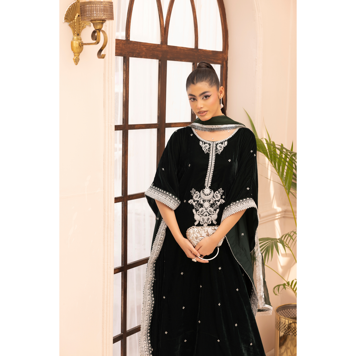 UMS-39 Zayna by Simrans Velvet Kaftan Embroidered 3 Pc Collection Asian Clothes | Modest Wear