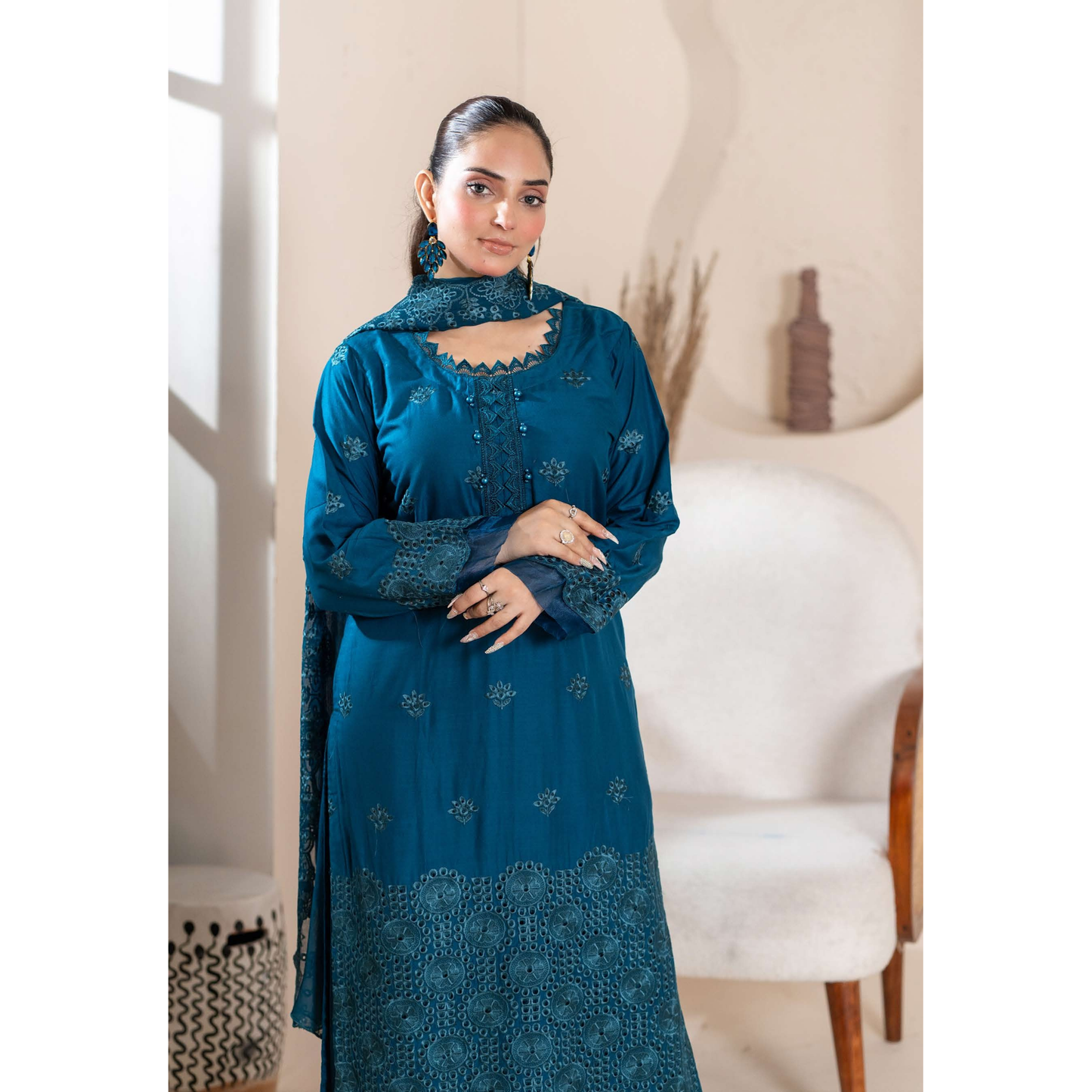 UMRZ-51 "IMAGEKARI" Linen Chikankari 3 Pc Collection by Rangz