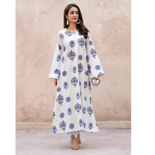 RA-33 Printed Lawn Long Kaftan Style 2 Piece Casual Summer Collection by Raniya.h