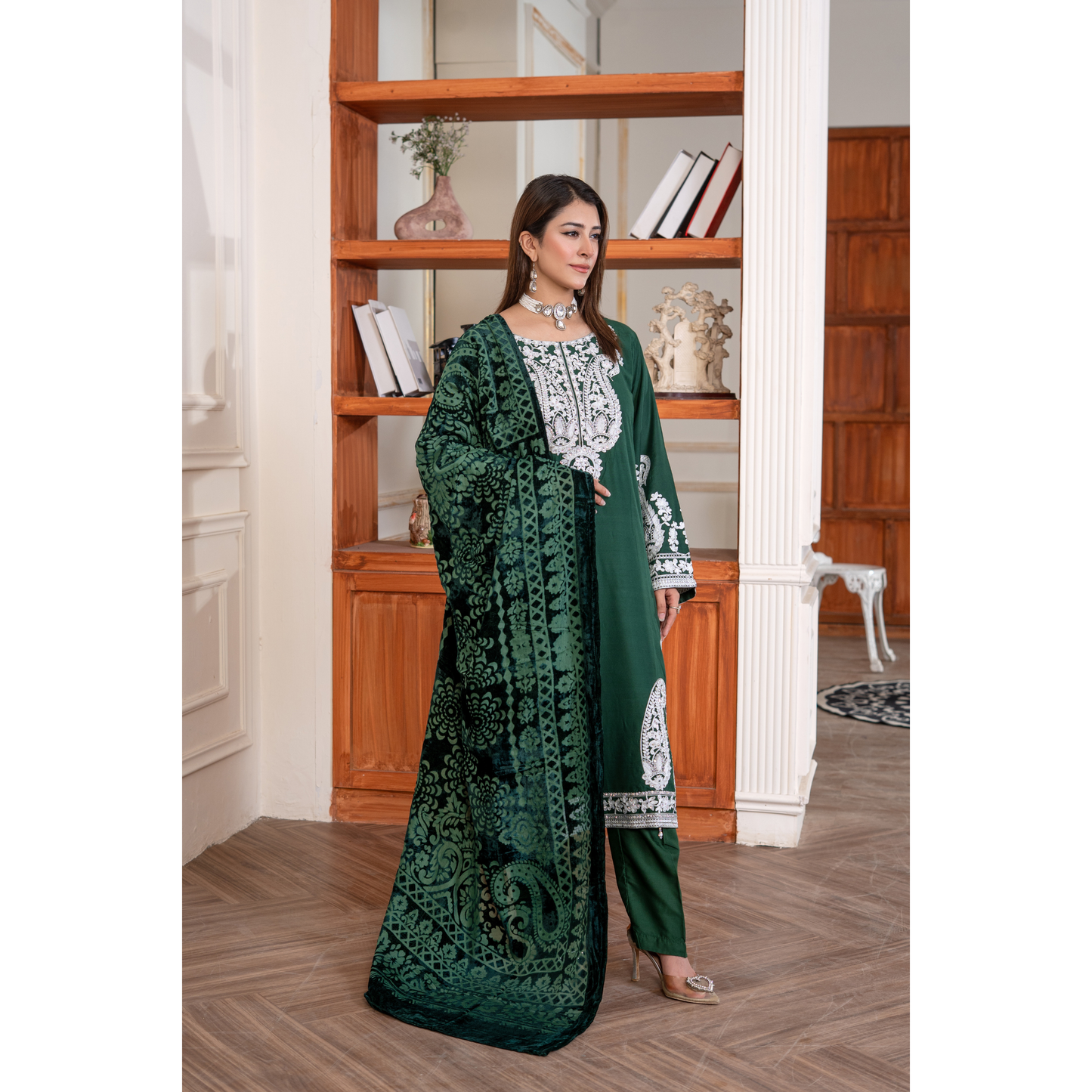 UA-130 Winter Linen dress with Velvet Shawl Collection by Umnaa