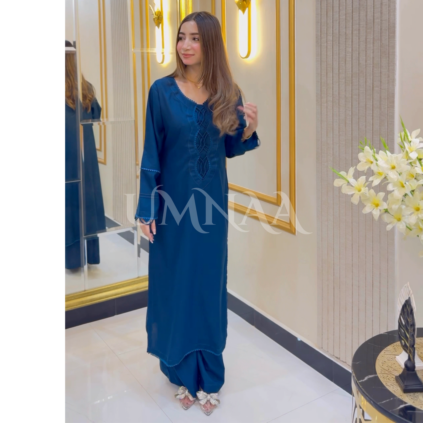 UA-32 Dhanak Dress Embroidered Velvet Shawl 3 Pc | Ready to wear | UMNAA