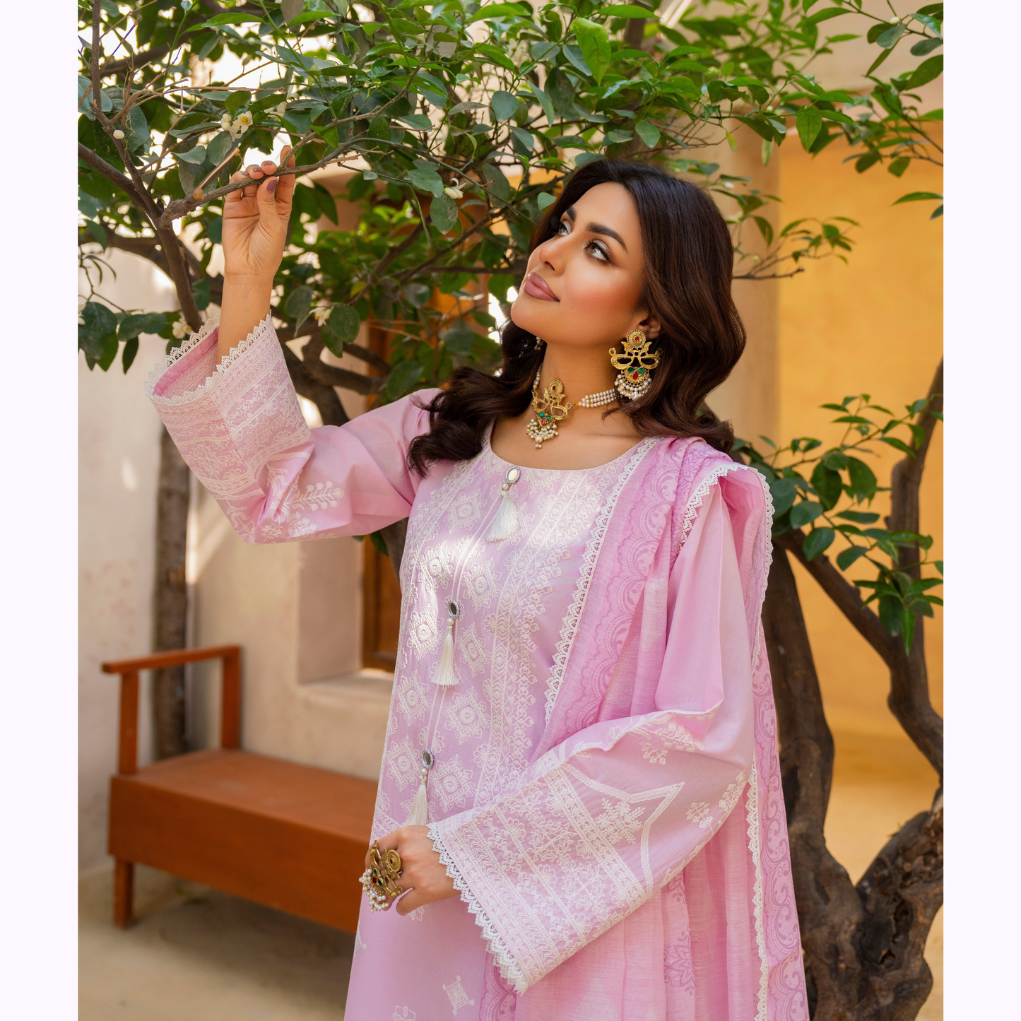 KC-1442 Embroidered Chikankari Cambric Cotton Dress Ready to Wear 3 Pc - Karma Collection