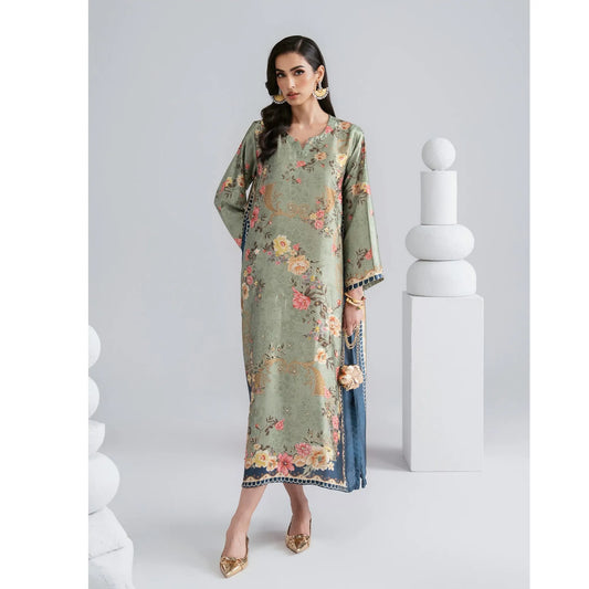 UAL-08 Printed Silk Kaftan with Trouser 2 Pc Set | Ally's