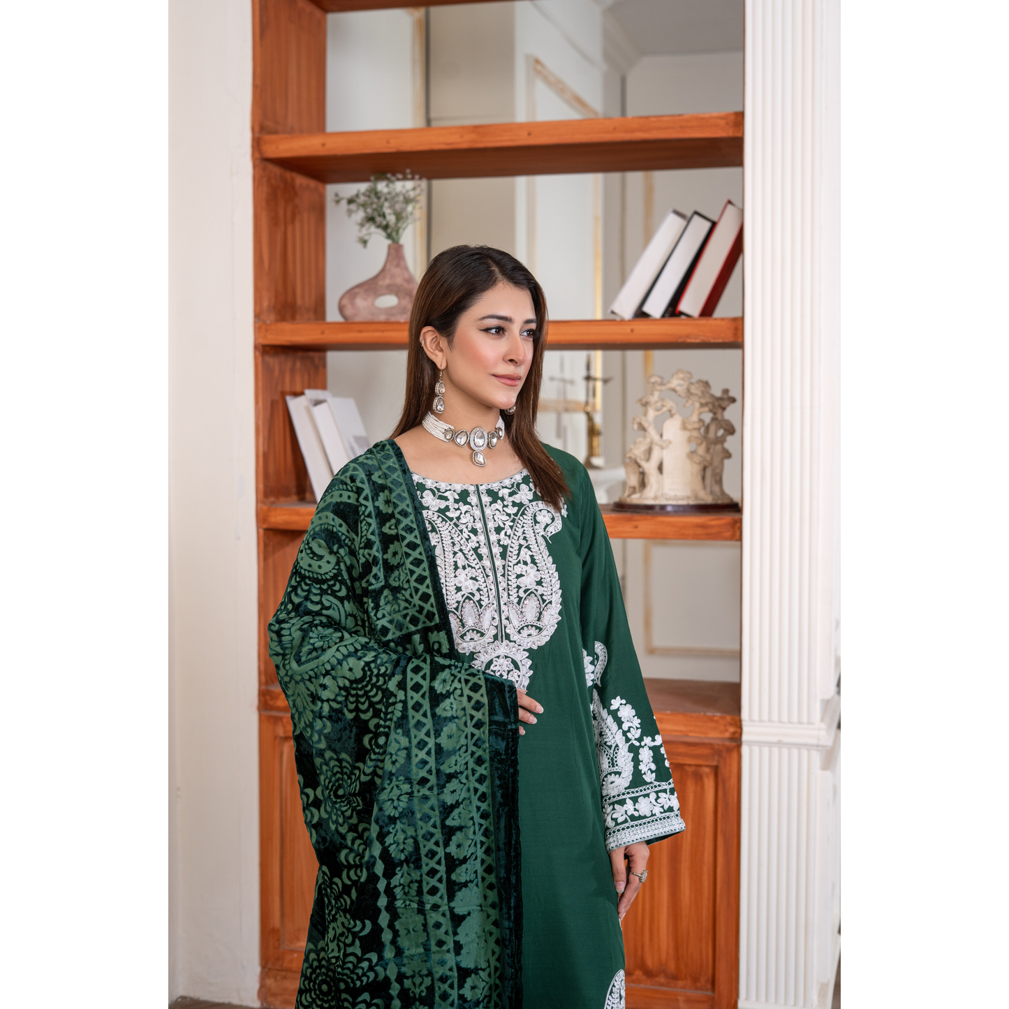 UA-130 Winter Linen dress with Velvet Shawl Collection by Umnaa