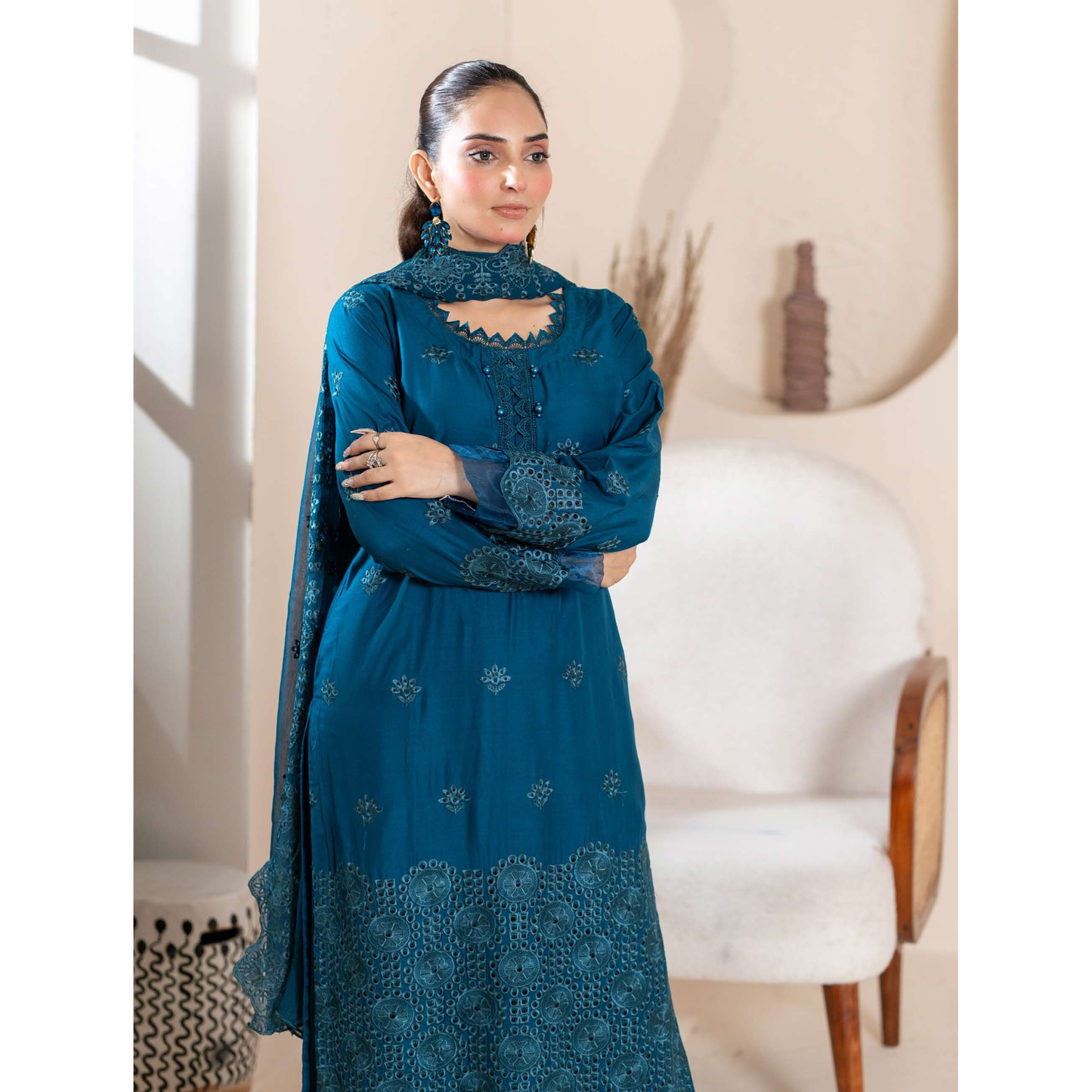 UMRZ-51 "IMAGEKARI" Linen Chikankari 3 Pc Collection by Rangz