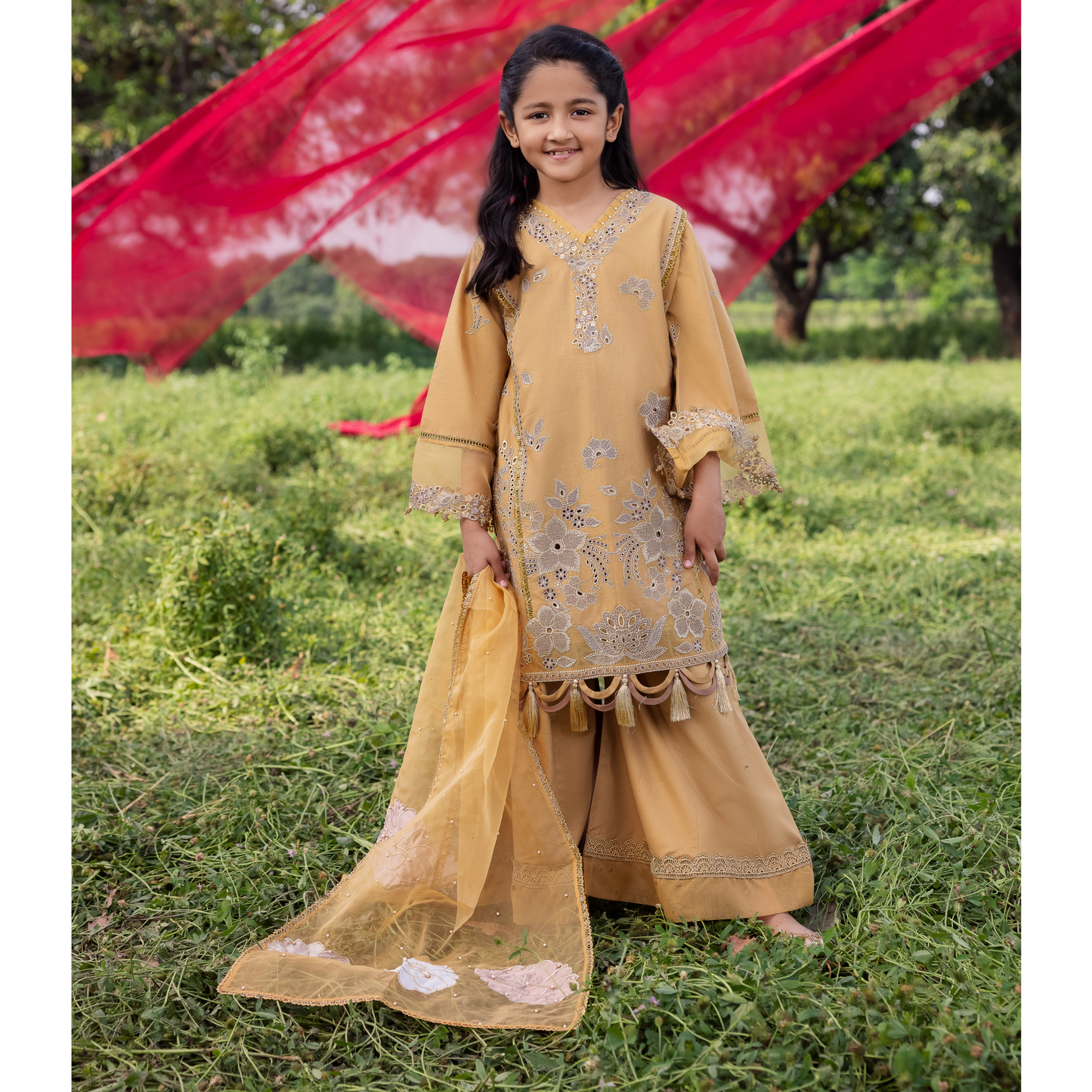 UAL-105 Luxury Festive Lawn Embroidered Mother–Daughter Matching Outfit Set by ALLY'S