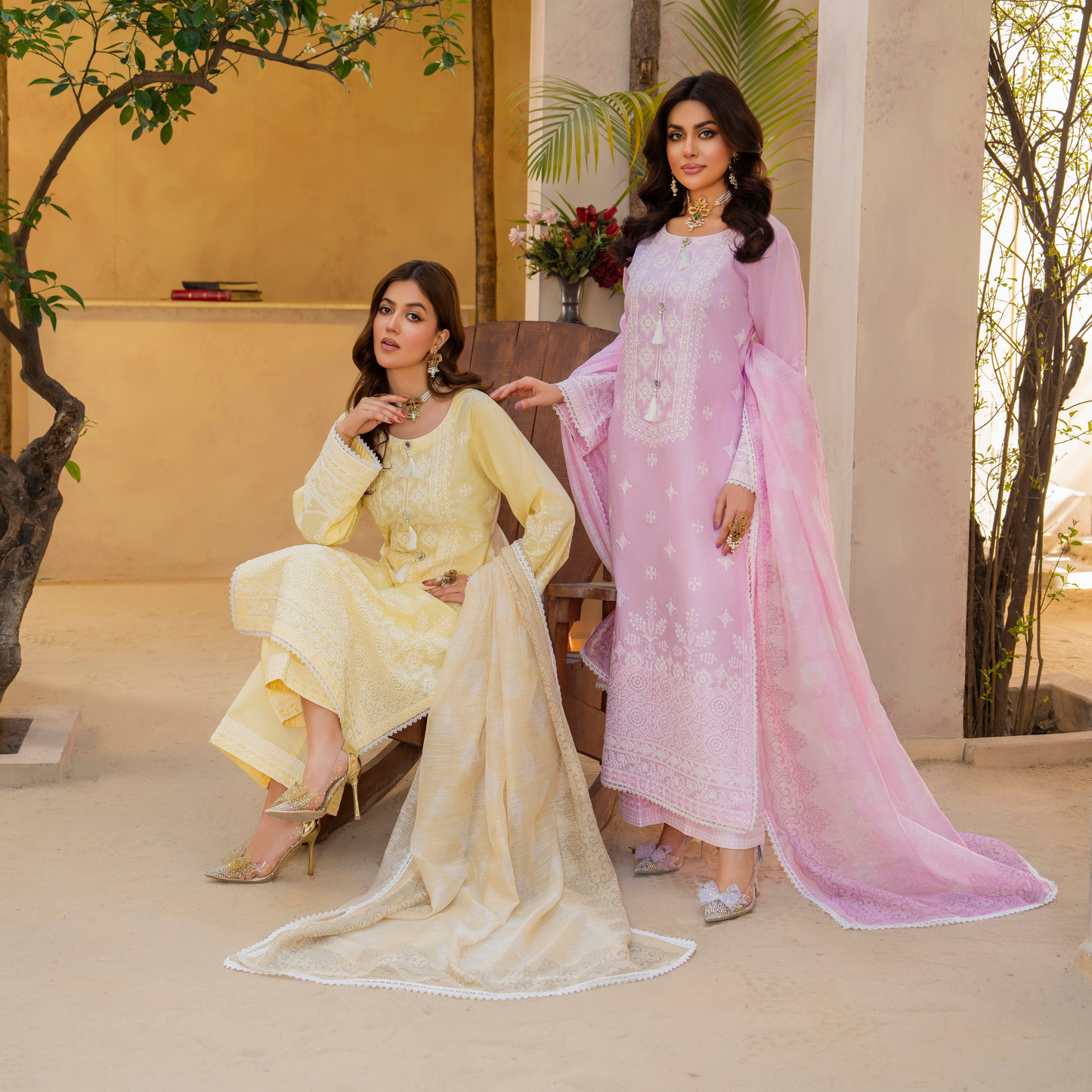 KC-1442 Embroidered Chikankari Cambric Cotton Dress Ready to Wear 3 Pc - Karma Collection
