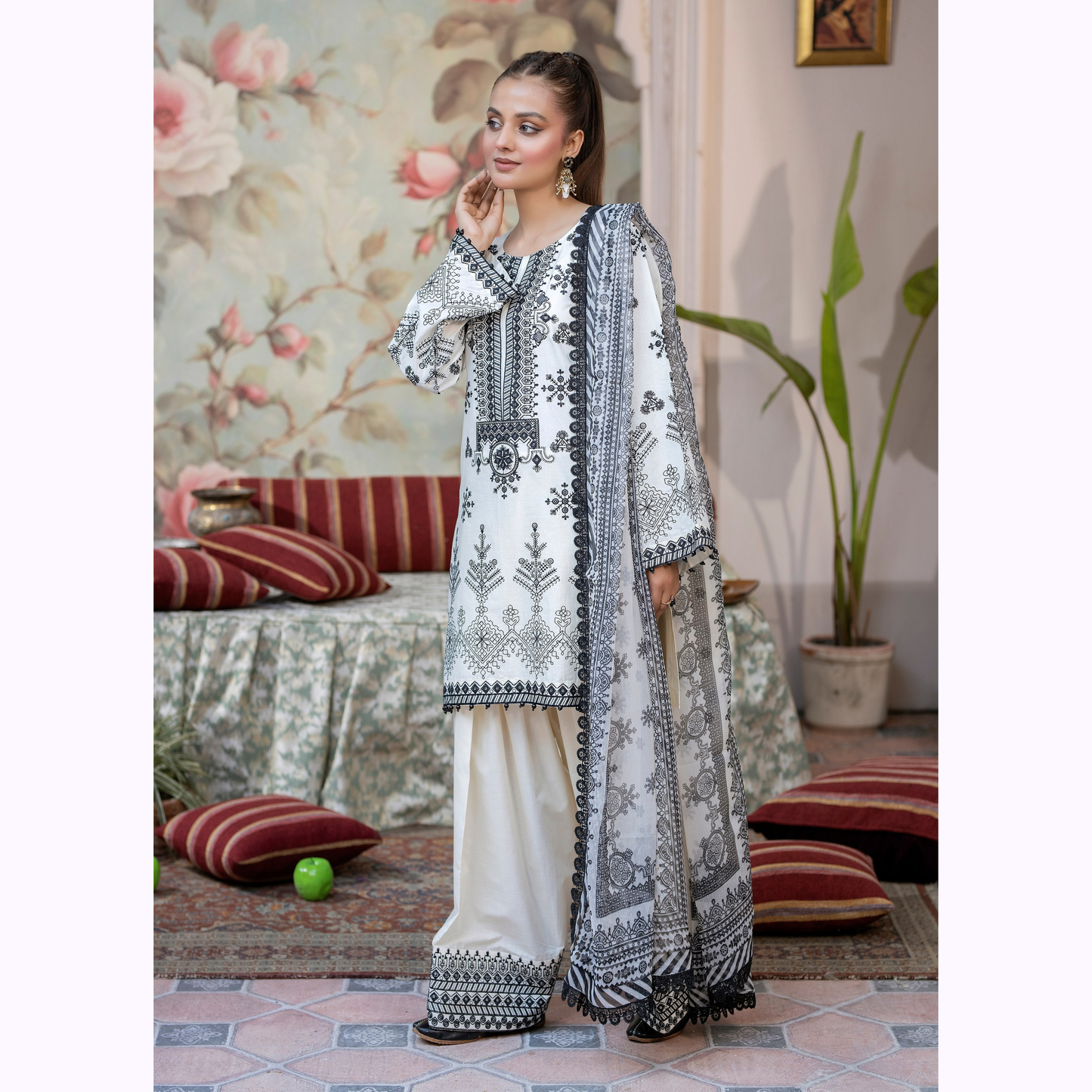 KC-1453 Trendy farshi Shalwar Embroidered Cotton Collection Ready to Wear 3 Pc - Karma Collection
